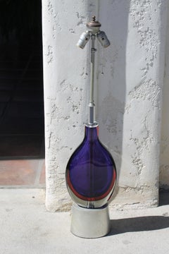 Flavio Poli for Seguso / Murano Purple, Cranberry and Clear Glass Lamp