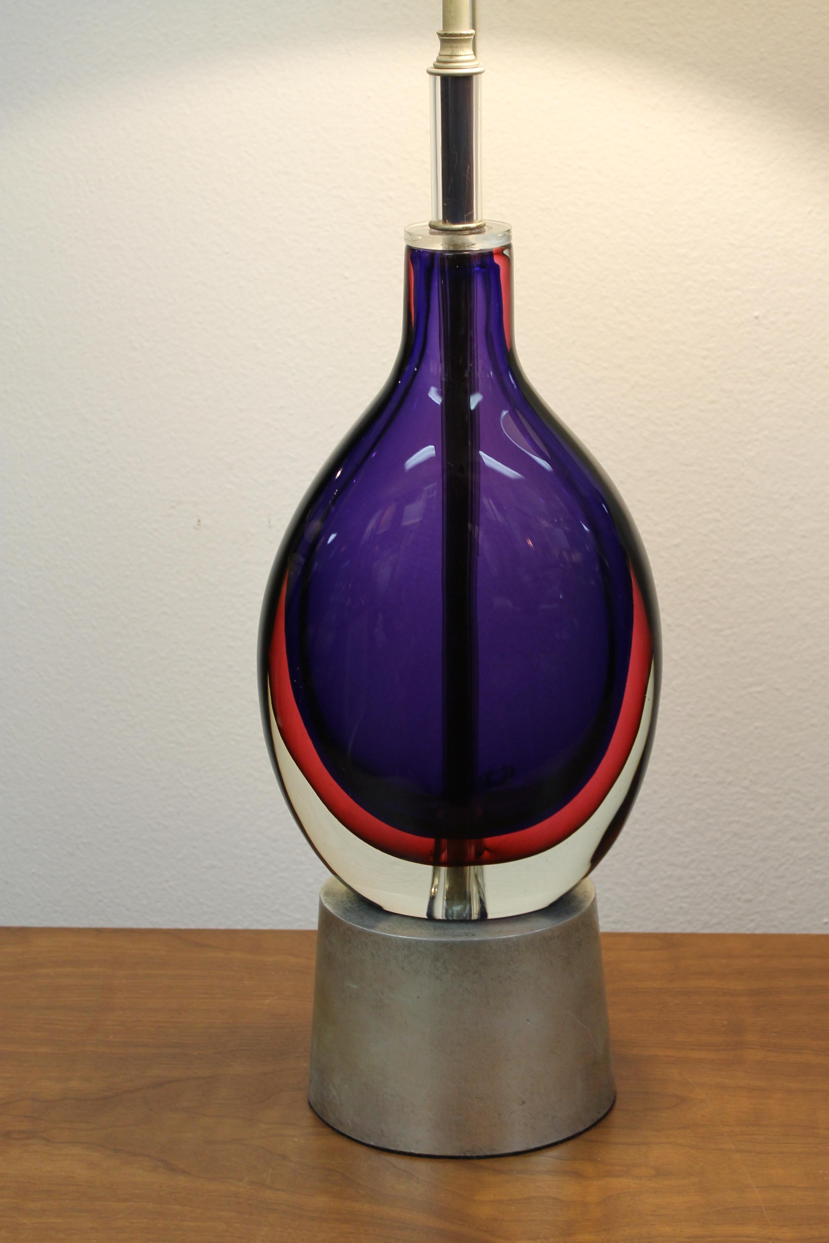 Italian Flavio Poli for Seguso / Murano Purple, Cranberry and Clear Glass Lamp