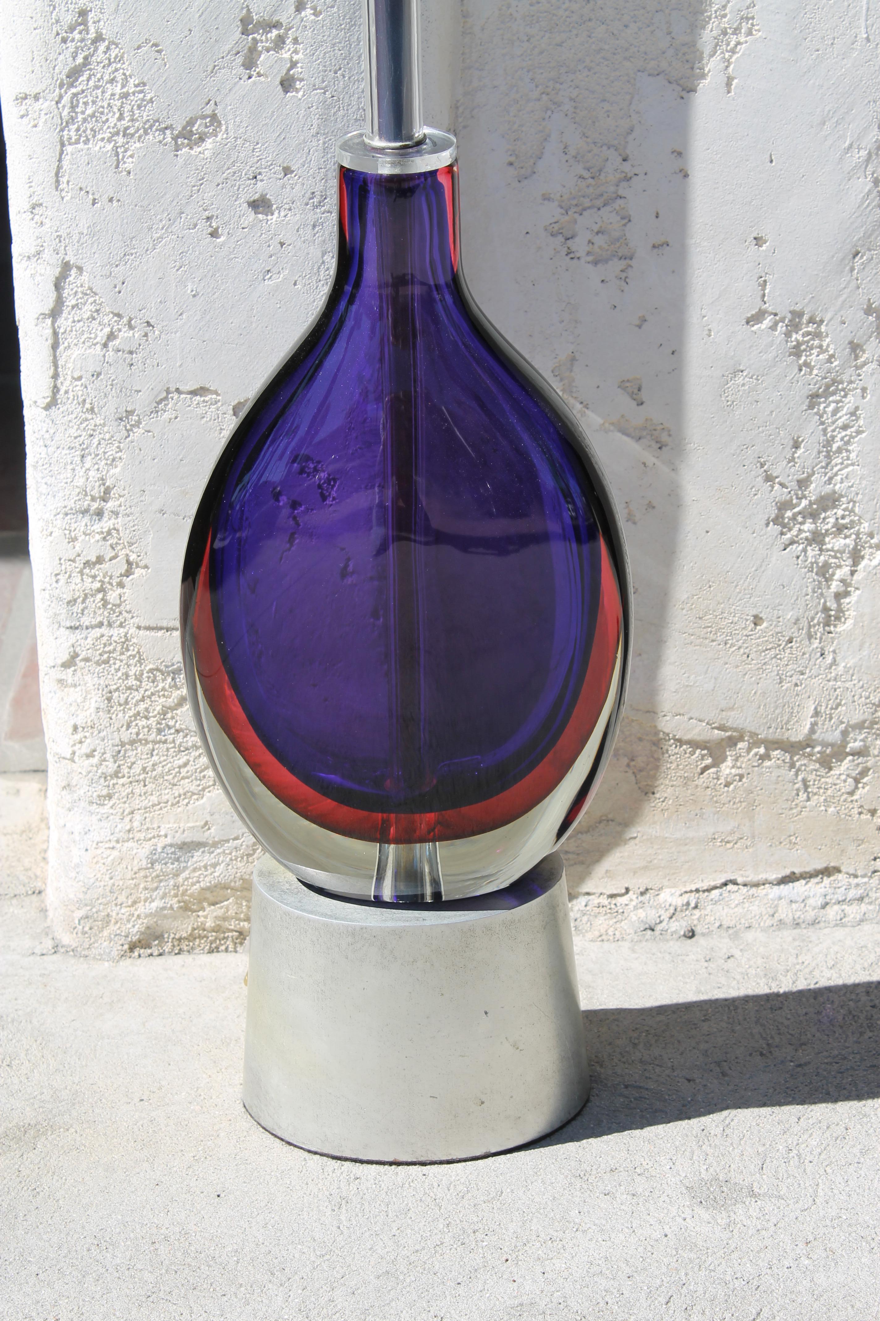 Mid-Century Modern Flavio Poli for Seguso / Murano Purple, Cranberry and Clear Glass Lamp