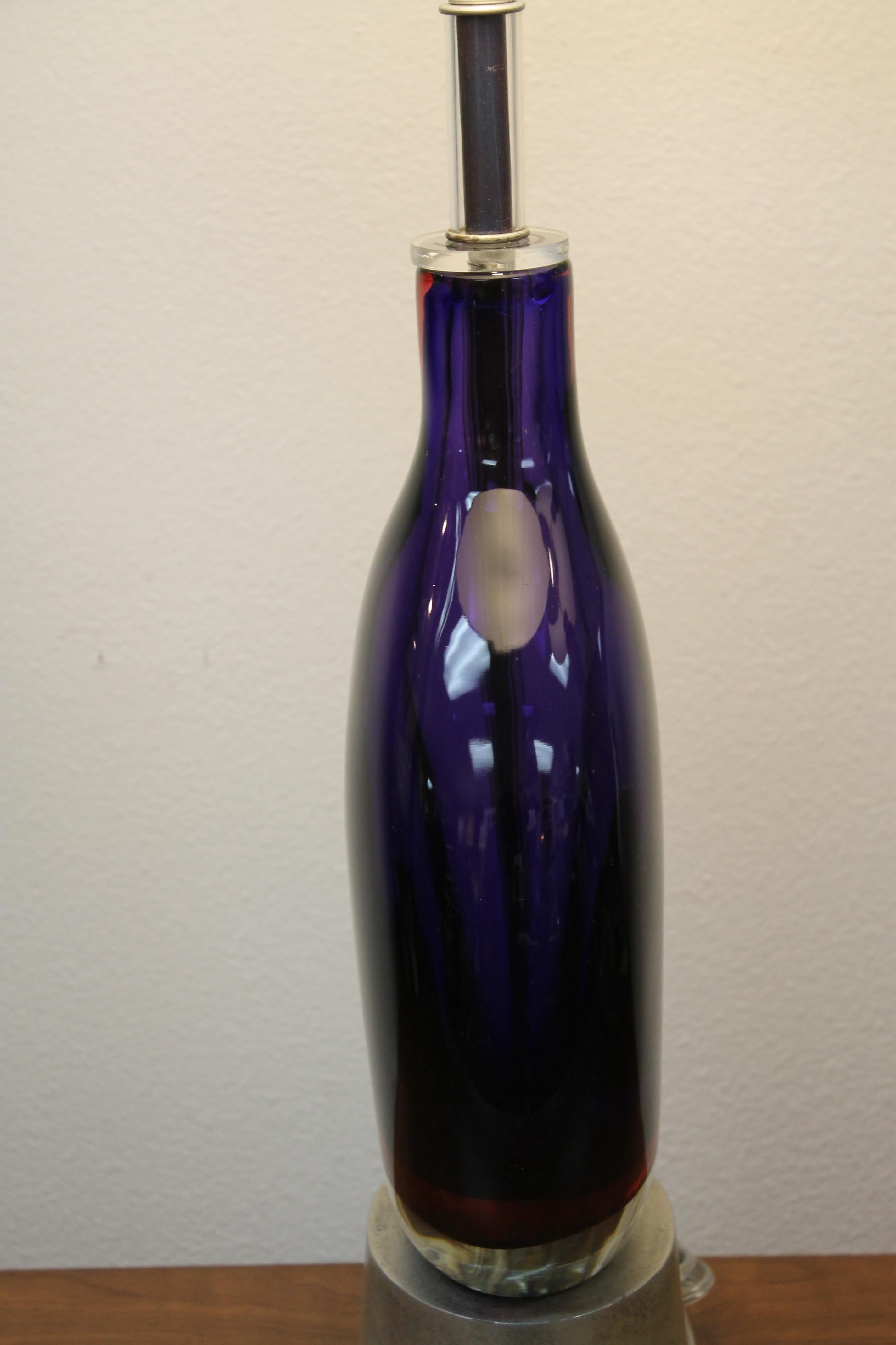 Mid-20th Century Flavio Poli for Seguso / Murano Purple, Cranberry and Clear Glass Lamp