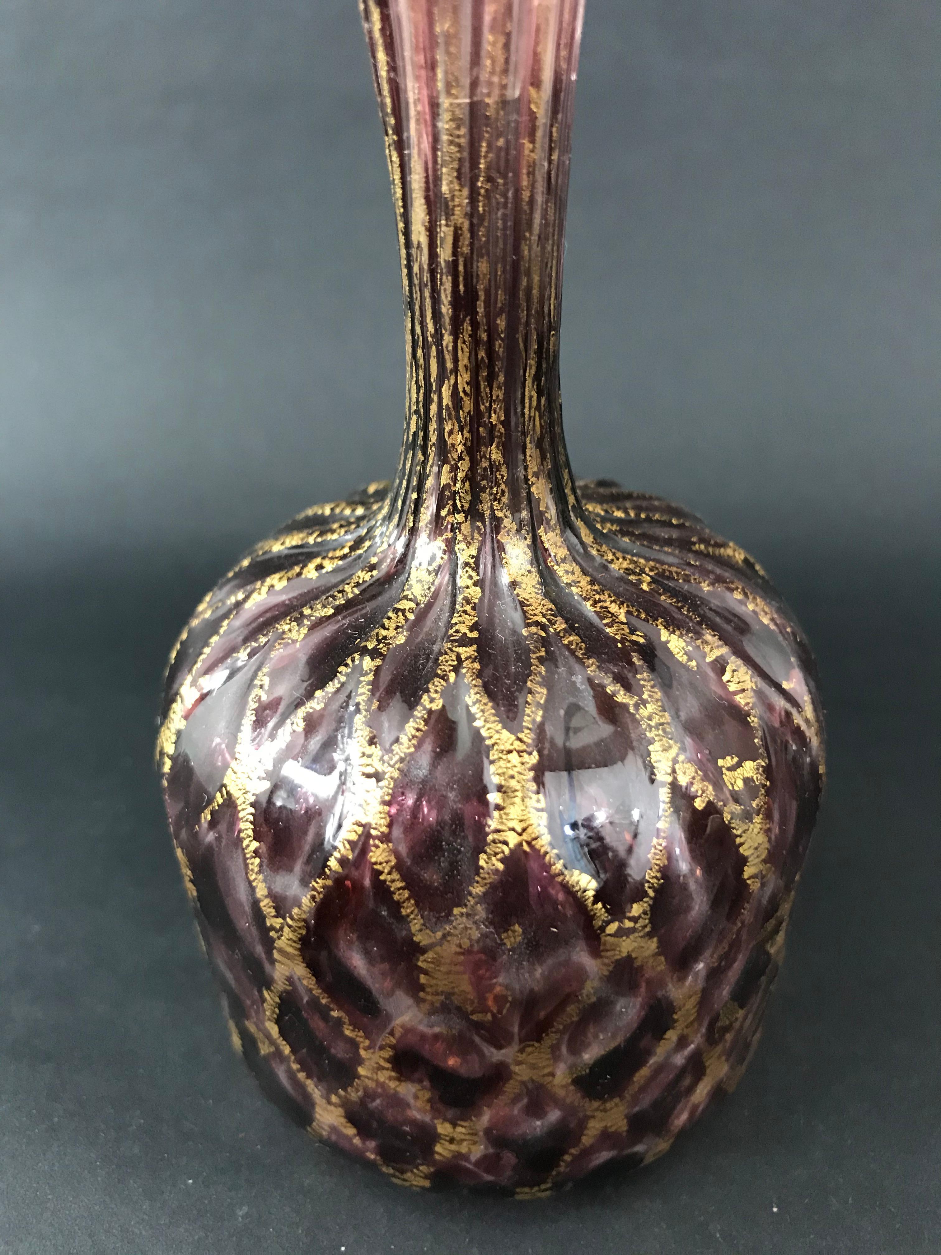 Murano Purple Glass Flacon with Gold Inclusion, circa 1900 4