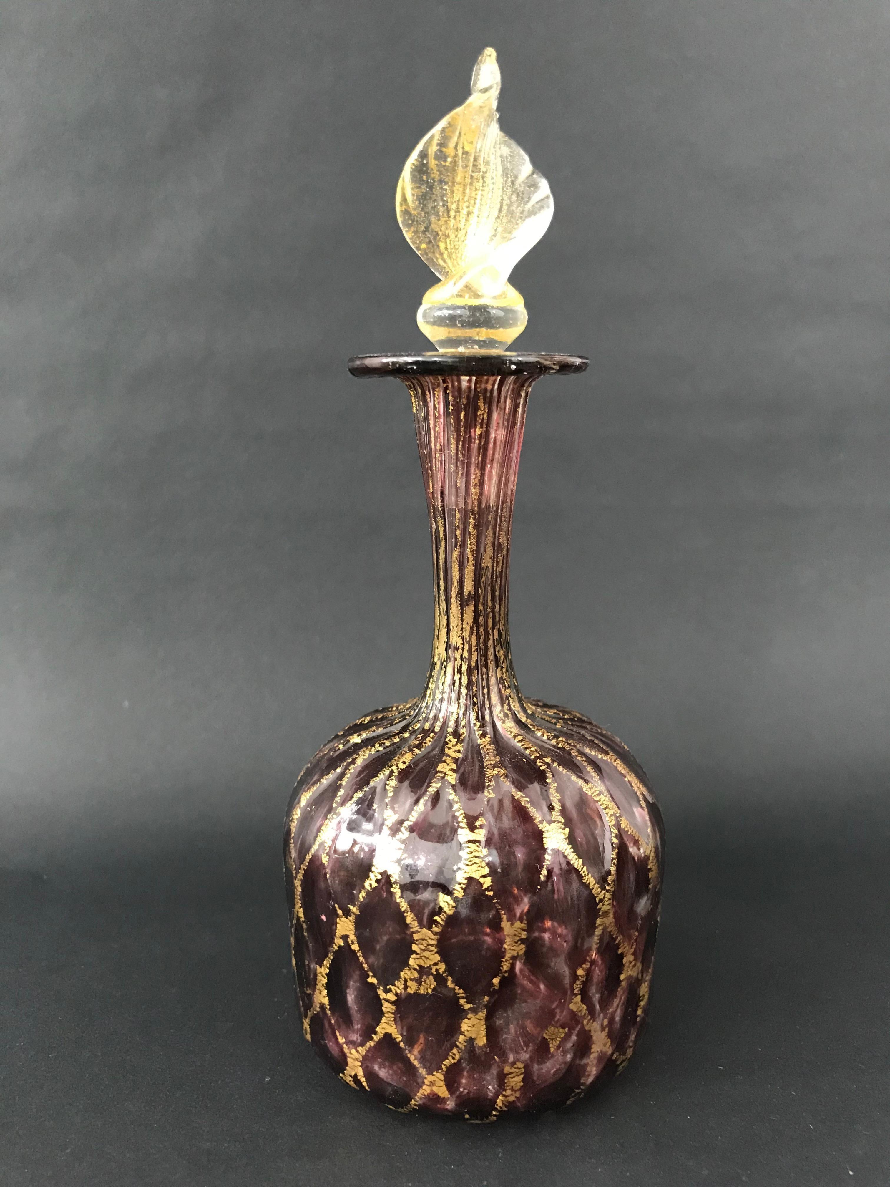 Murano Purple Glass Flacon with Gold Inclusion, circa 1900 5
