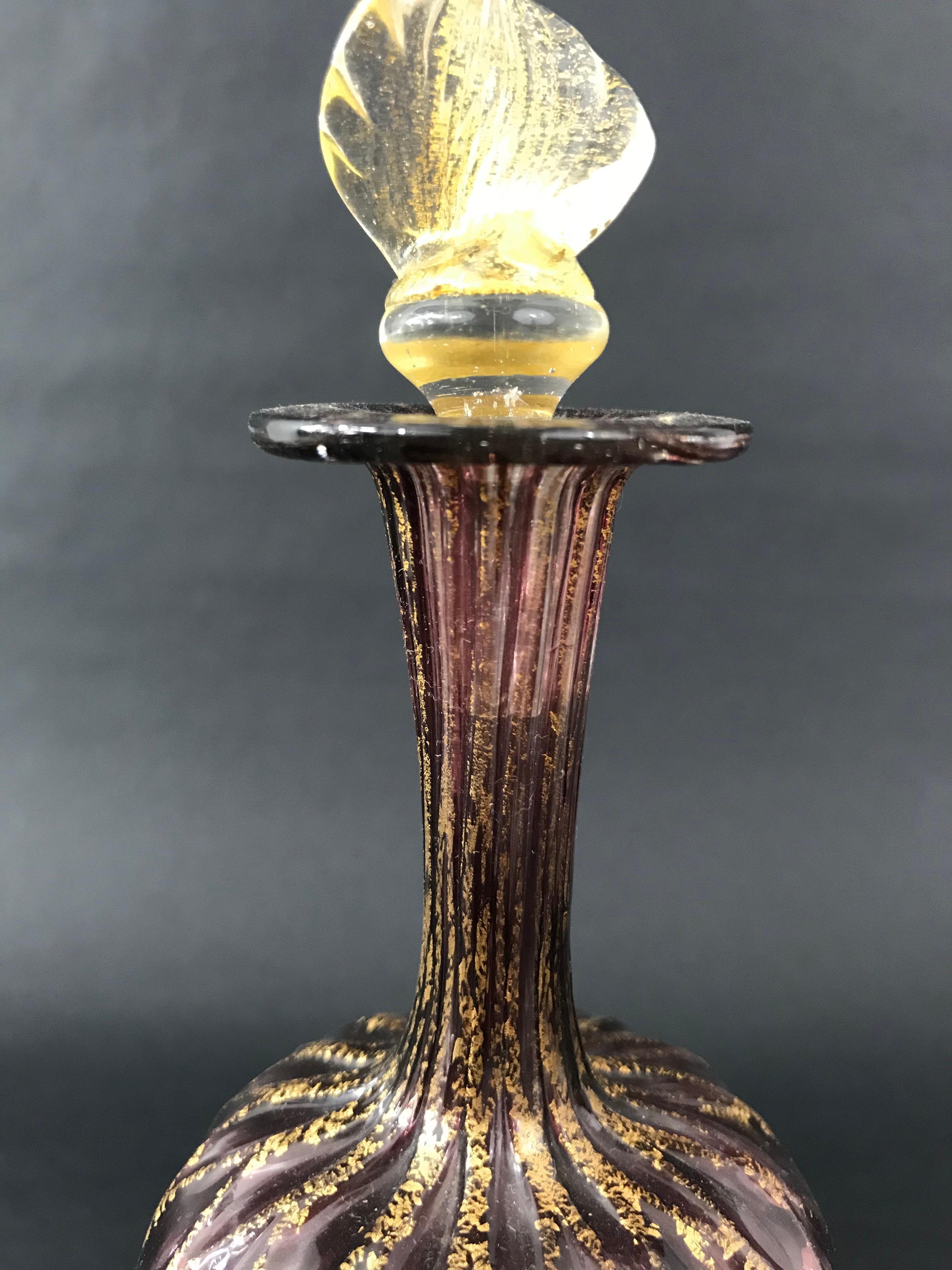 Murano Purple Glass Flacon with Gold Inclusion, circa 1900 3
