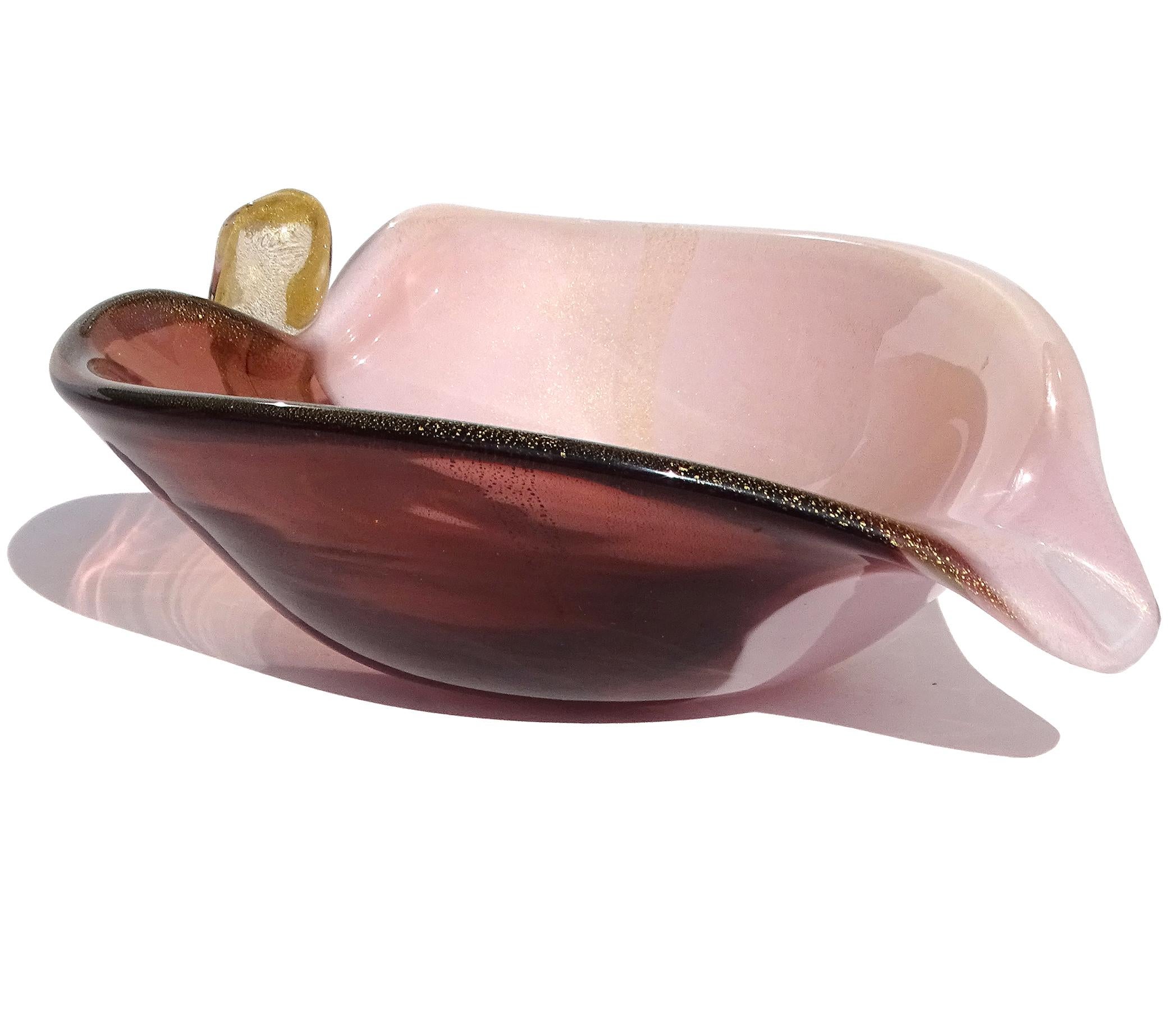 Cuenco Vide Poche Decorativo de Murano Púrpura Oro Fleck Lirio de Calas Vidrio Artístico Italiano Hecho a mano en venta