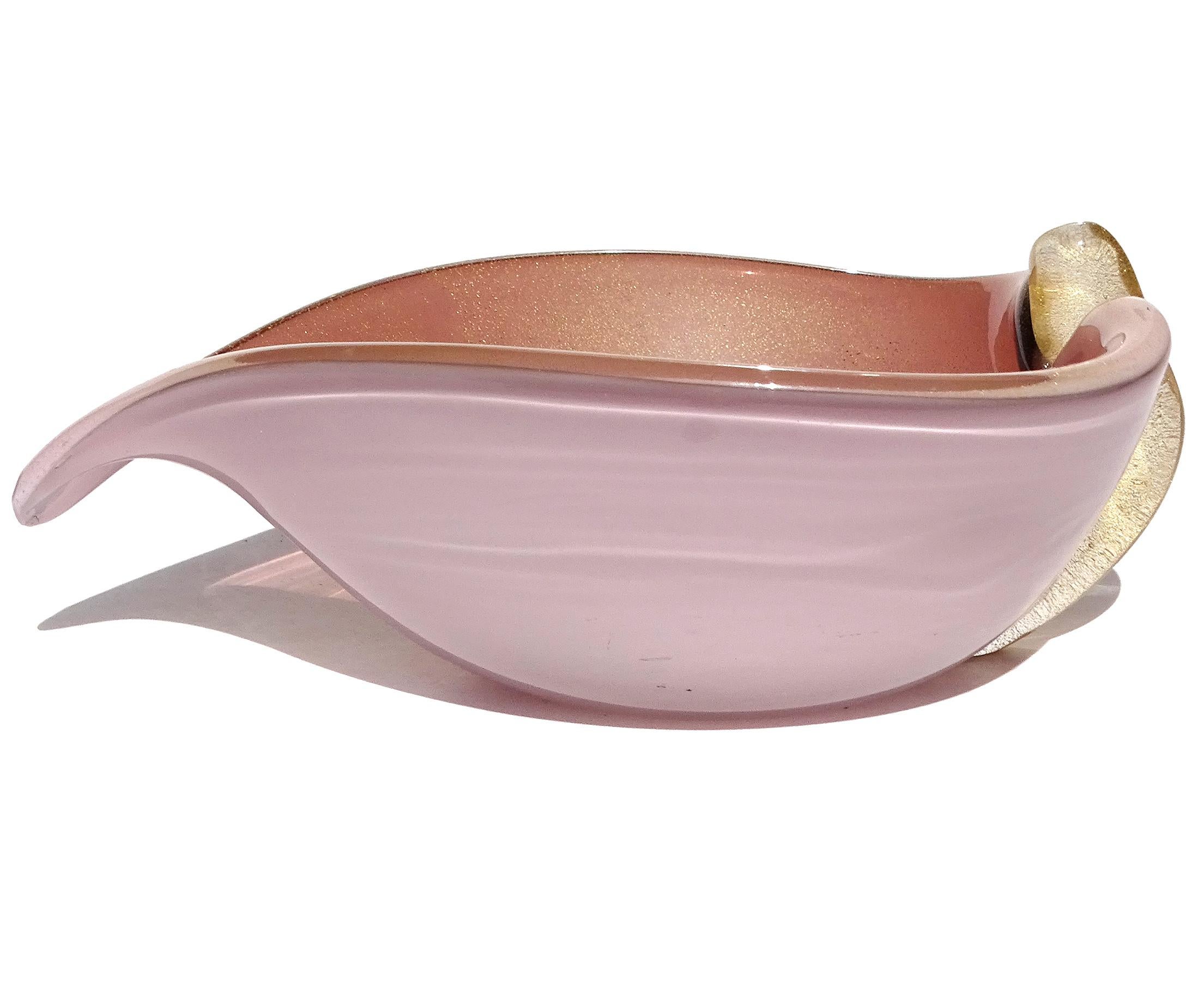 Cuenco Vide Poche Decorativo de Murano Púrpura Oro Fleck Lirio de Calas Vidrio Artístico Italiano siglo XX en venta