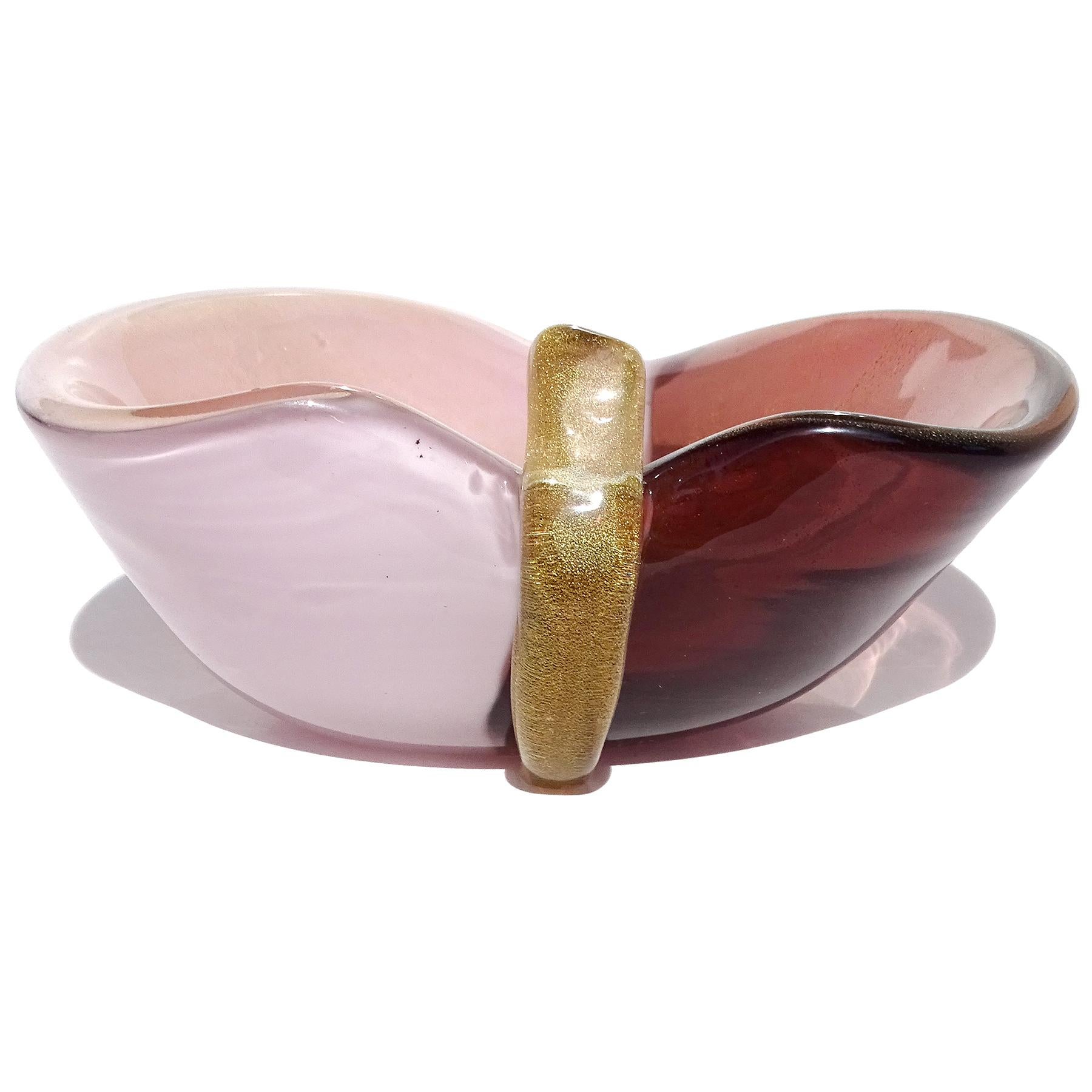 Cuenco Vide Poche Decorativo de Murano Púrpura Oro Fleck Lirio de Calas Vidrio Artístico Italiano en venta 1