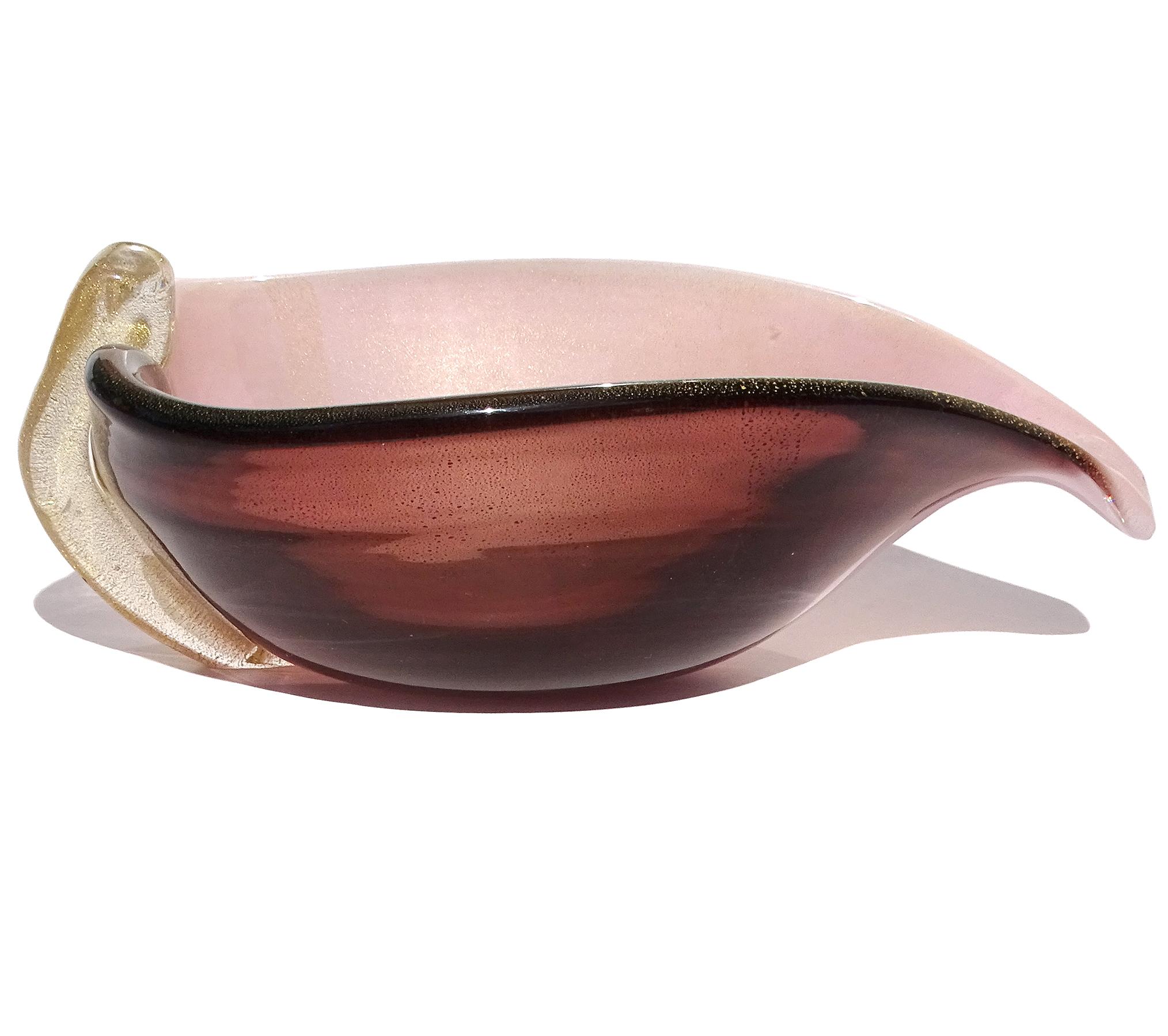 Cuenco Vide Poche Decorativo de Murano Púrpura Oro Fleck Lirio de Calas Vidrio Artístico Italiano en venta 2
