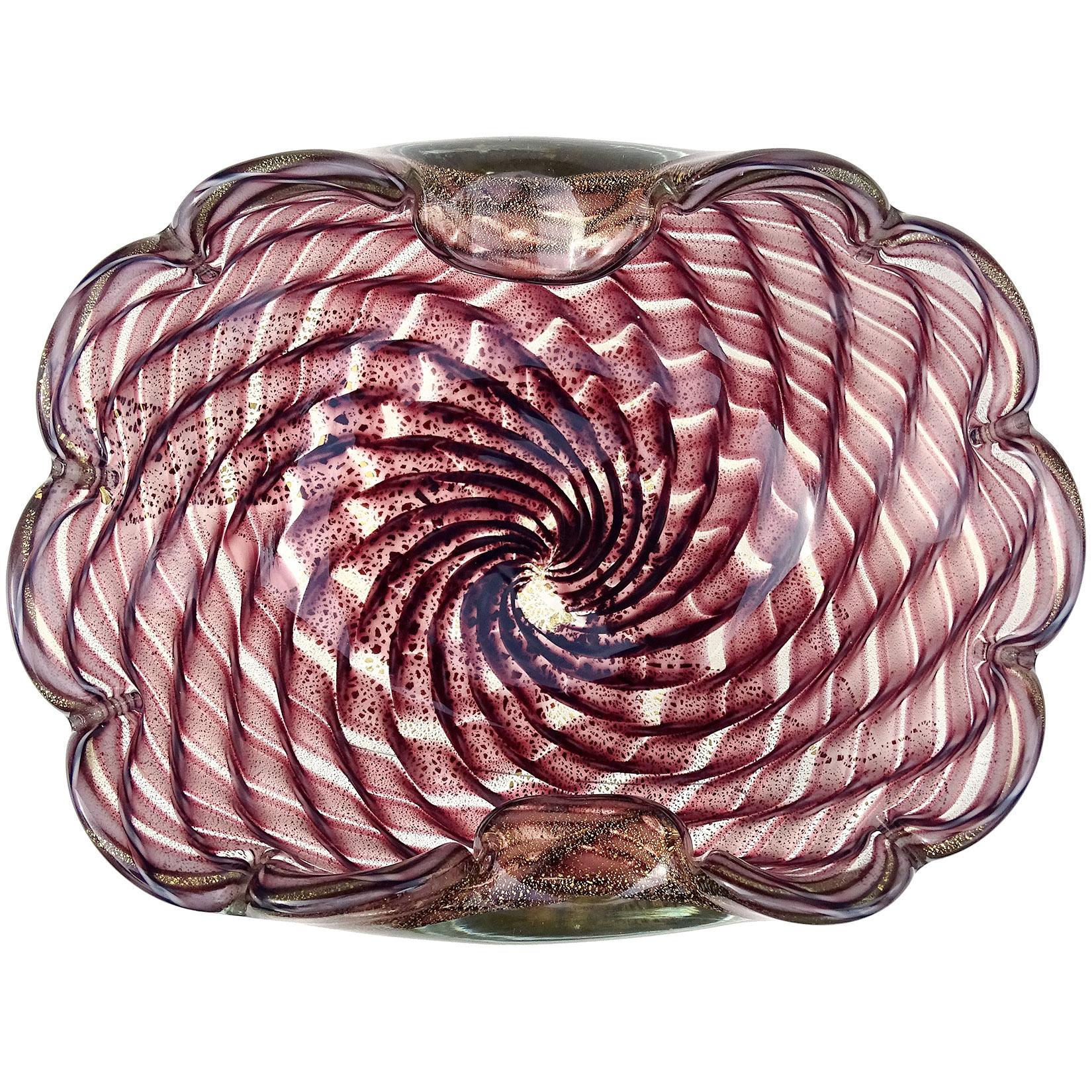 Mid-Century Modern Murano Purple Gold Flecks Italian Art Glass Decorative Spiderweb Pattern Bowl