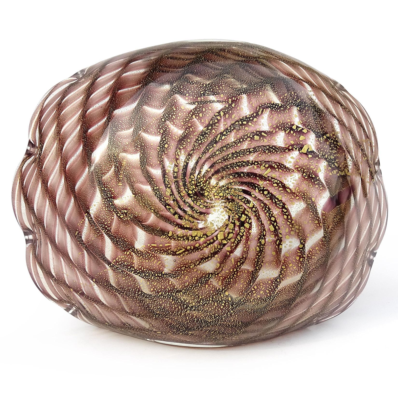 20th Century Murano Purple Gold Flecks Italian Art Glass Decorative Spiderweb Pattern Bowl