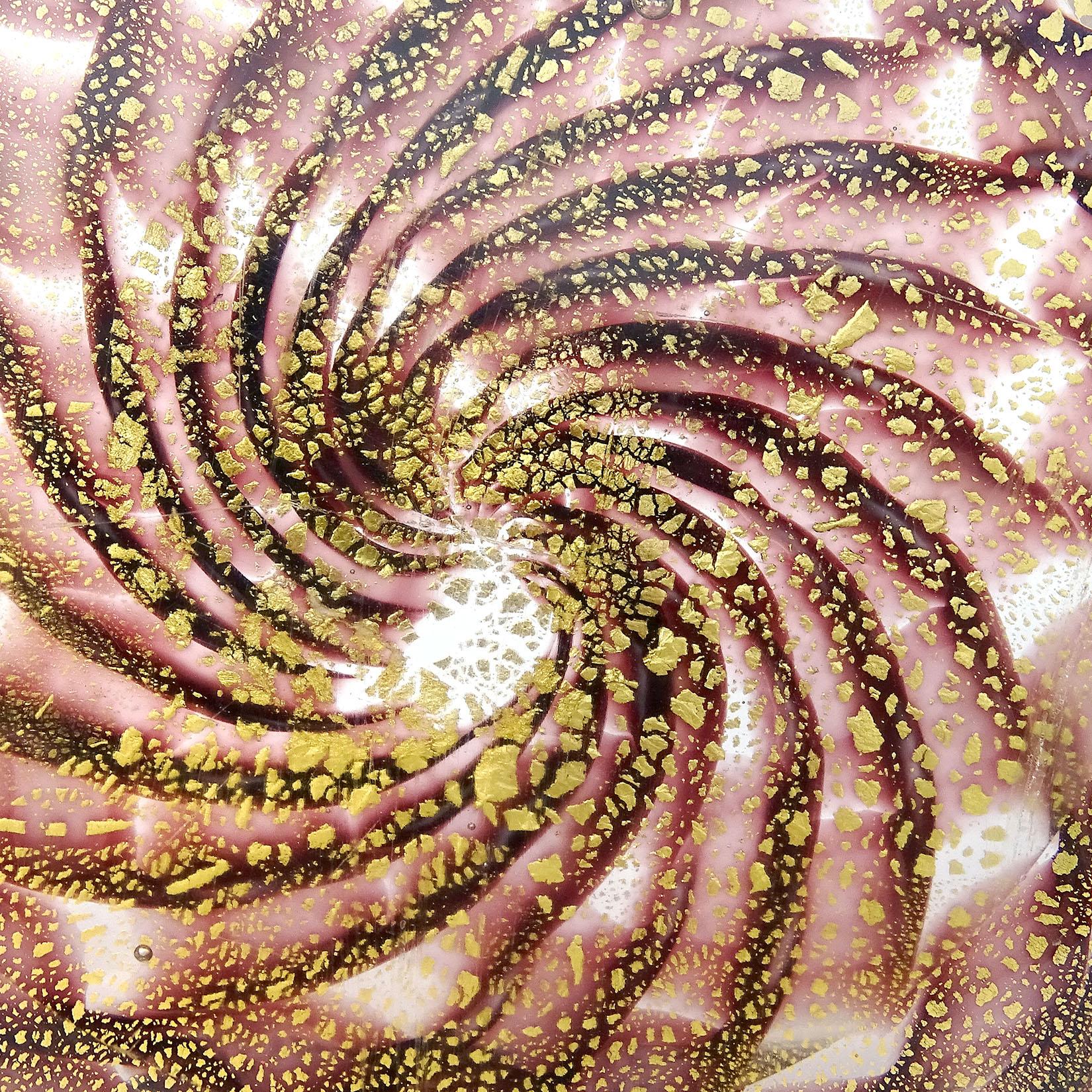 Murano Purple Gold Flecks Italian Art Glass Decorative Spiderweb Pattern Bowl 1