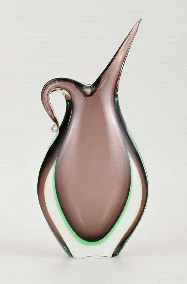 Modern Murano Purple/Green/Clear Vase in Hand-Blown Art Glass, Italian Design, 1960s For Sale