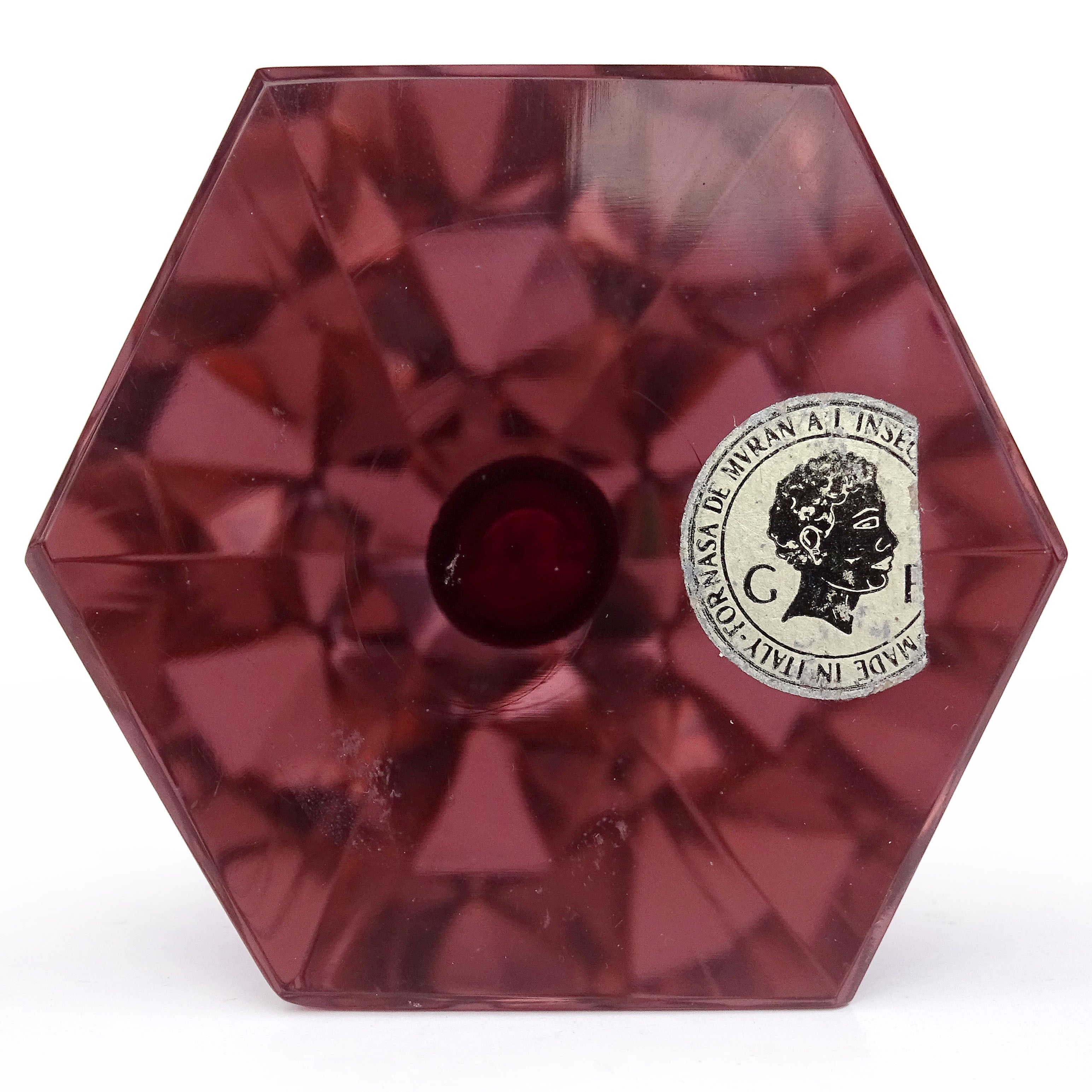 Murano Purple Red Core Italian Art Glass Obelisk Pyramid Paperweight Sculpture For Sale 1