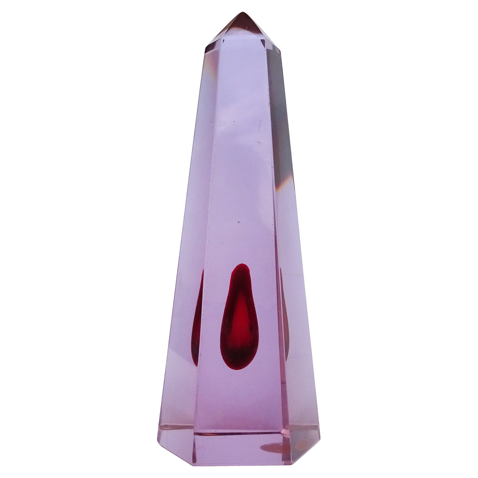 Murano Púrpura Rojo Núcleo Arte Italiano Vidrio Obelisco Pirámide Pisapapeles Escultura