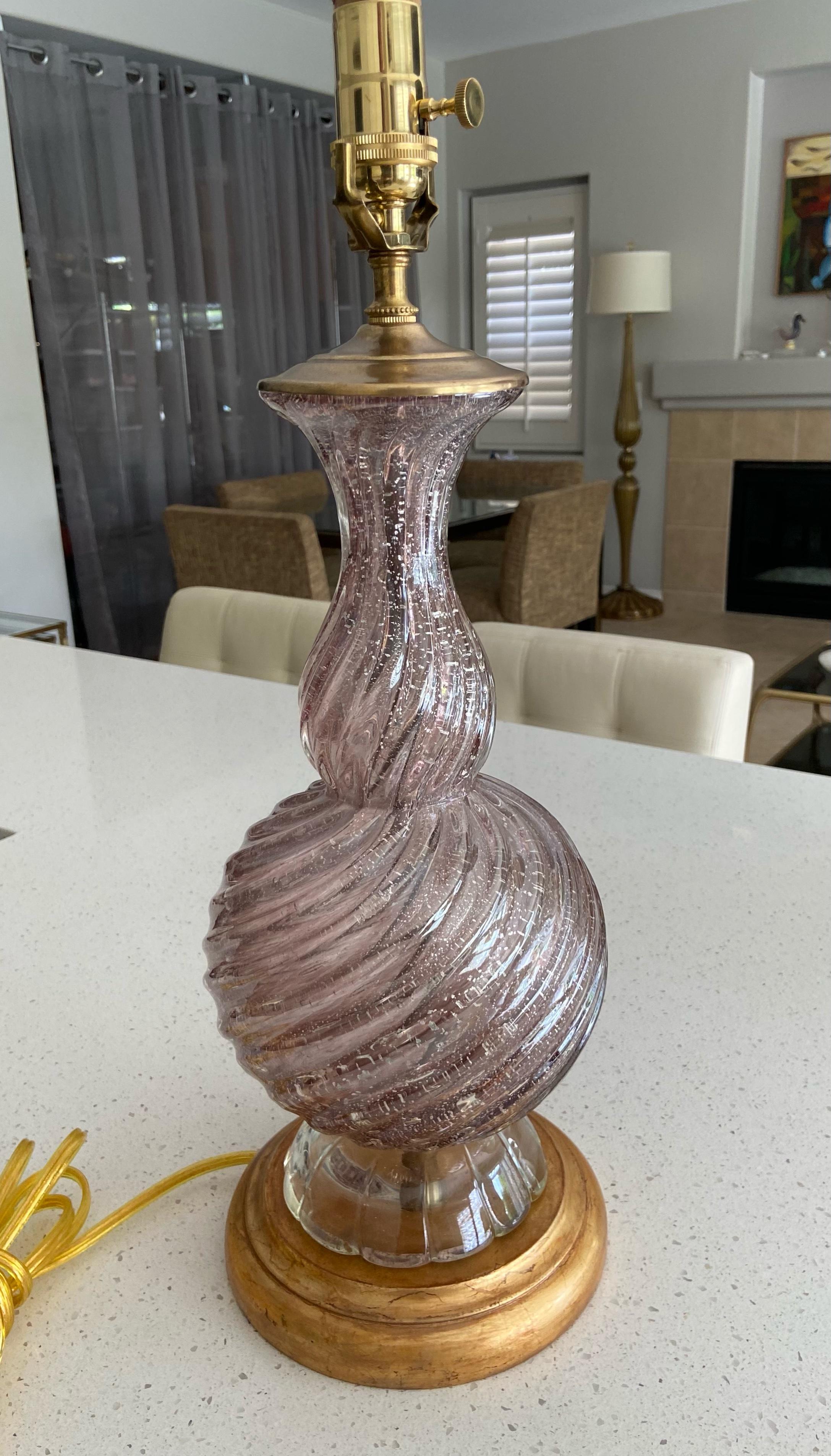 Murano Purple & Silver Inclusions Twisted Glass Table Lamp For Sale 8