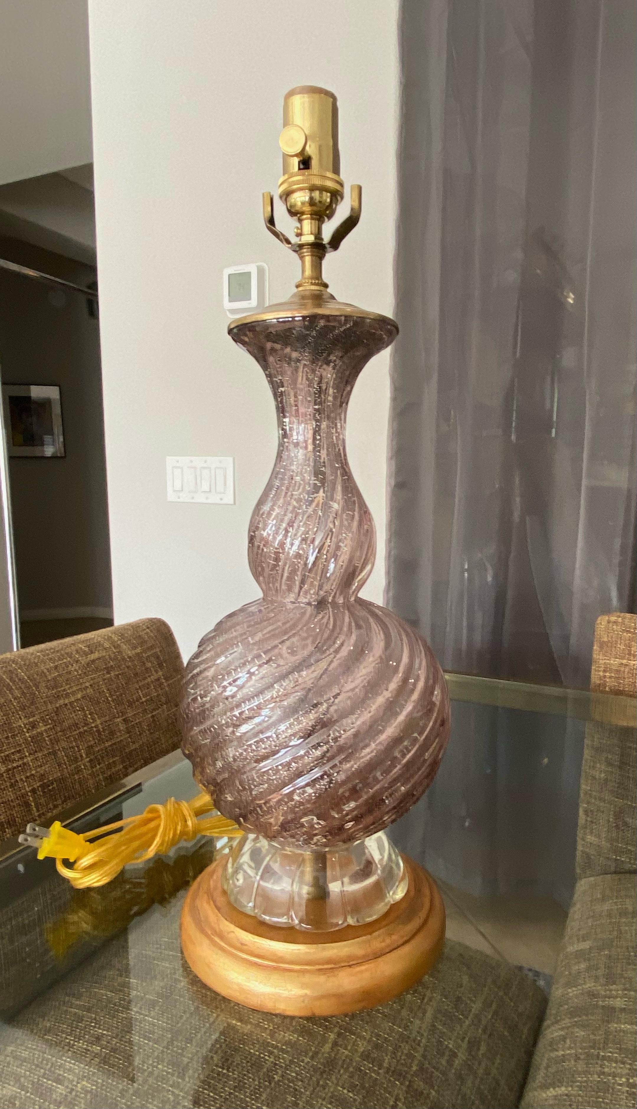 Murano Purple & Silver Inclusions Twisted Glass Table Lamp 2