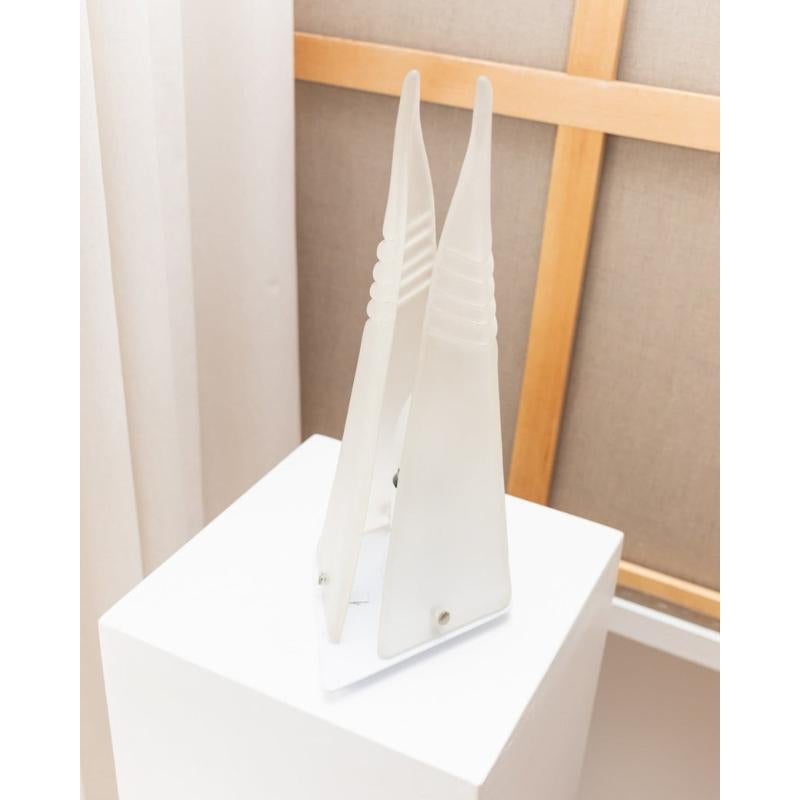 Murano Pyramid Table Lamp In Frosted Glass Original Space Age Design Italy, 70s For Sale 4