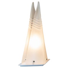 Murano Pyramid Table Lamp In Frosted Glass Original Space Age Design Italy, 70s