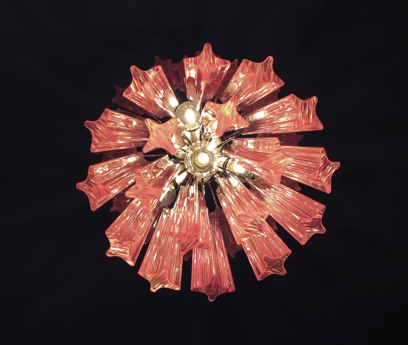 Murano Quadriedri Chandelier, 44 Pink Prism For Sale 3