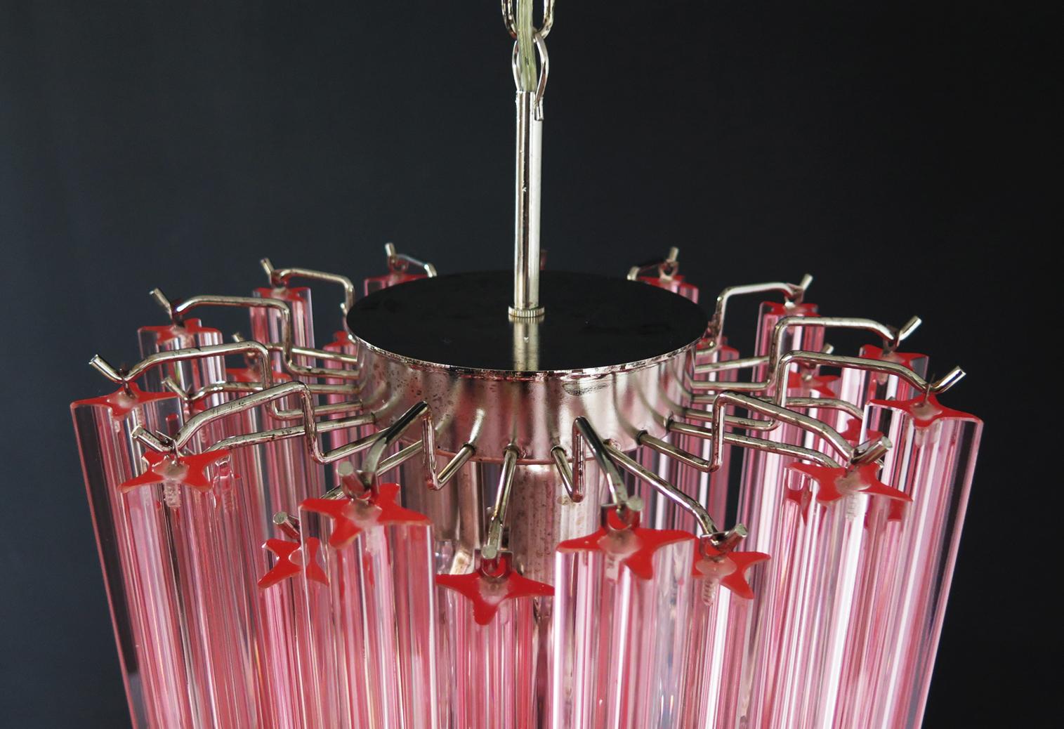 Galvanized Murano Quadriedri Chandelier, 44 Pink Prism For Sale