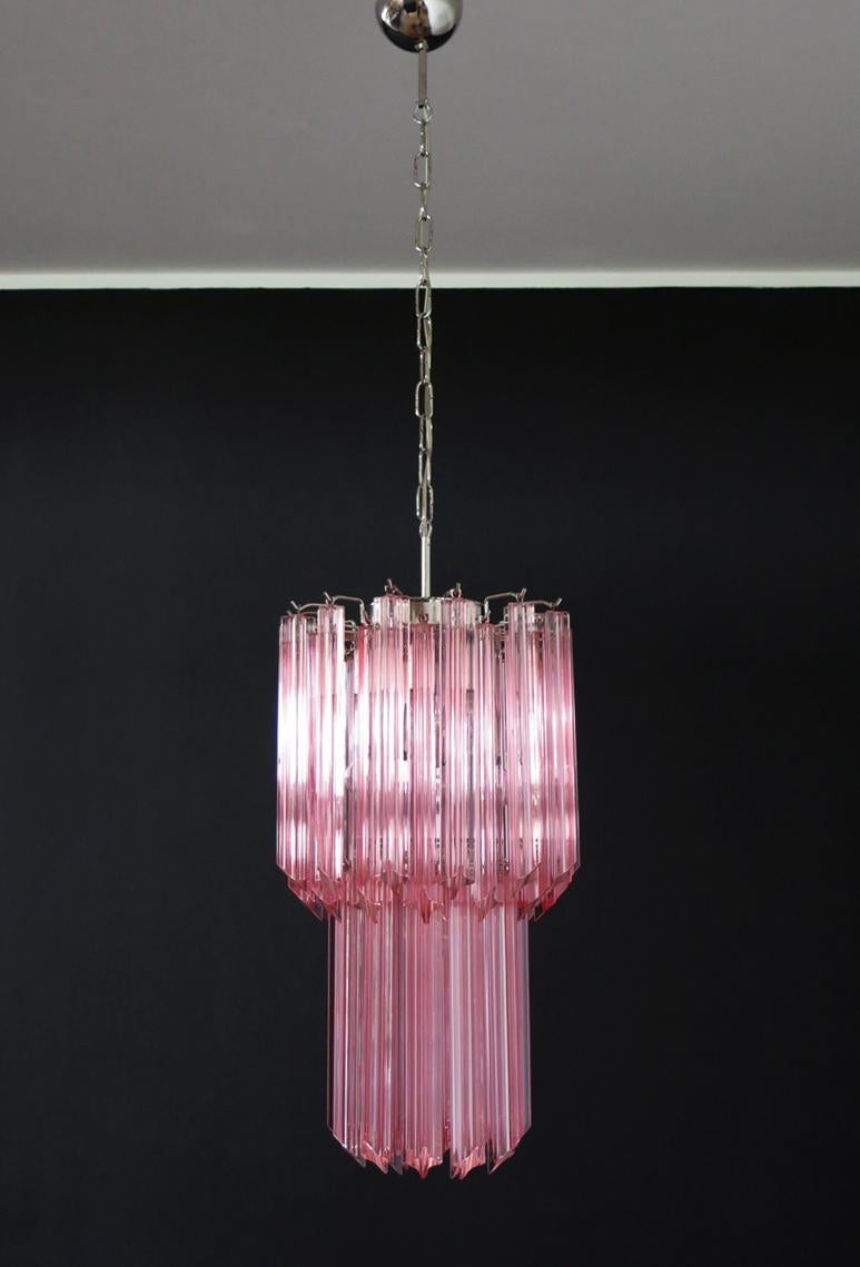 Murano Quadriedri Chandelier, 44 Pink Prism In Good Condition For Sale In Gaiarine Frazione Francenigo (TV), IT