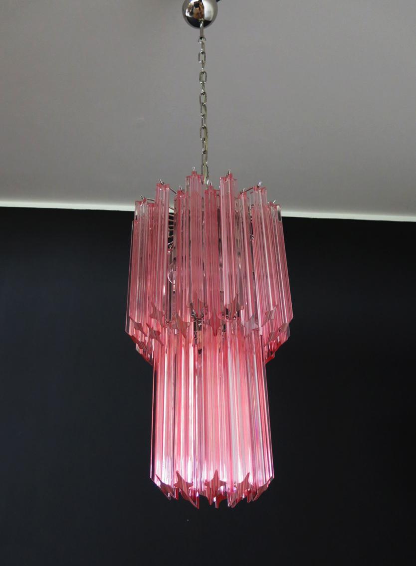 Late 20th Century Murano Quadriedri Chandelier, 44 Pink Prism For Sale