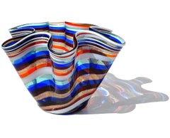 Murano Rainbow Aventurine Flecks Swirl Ribbons Italian Art Glass Fazzoletto Vase