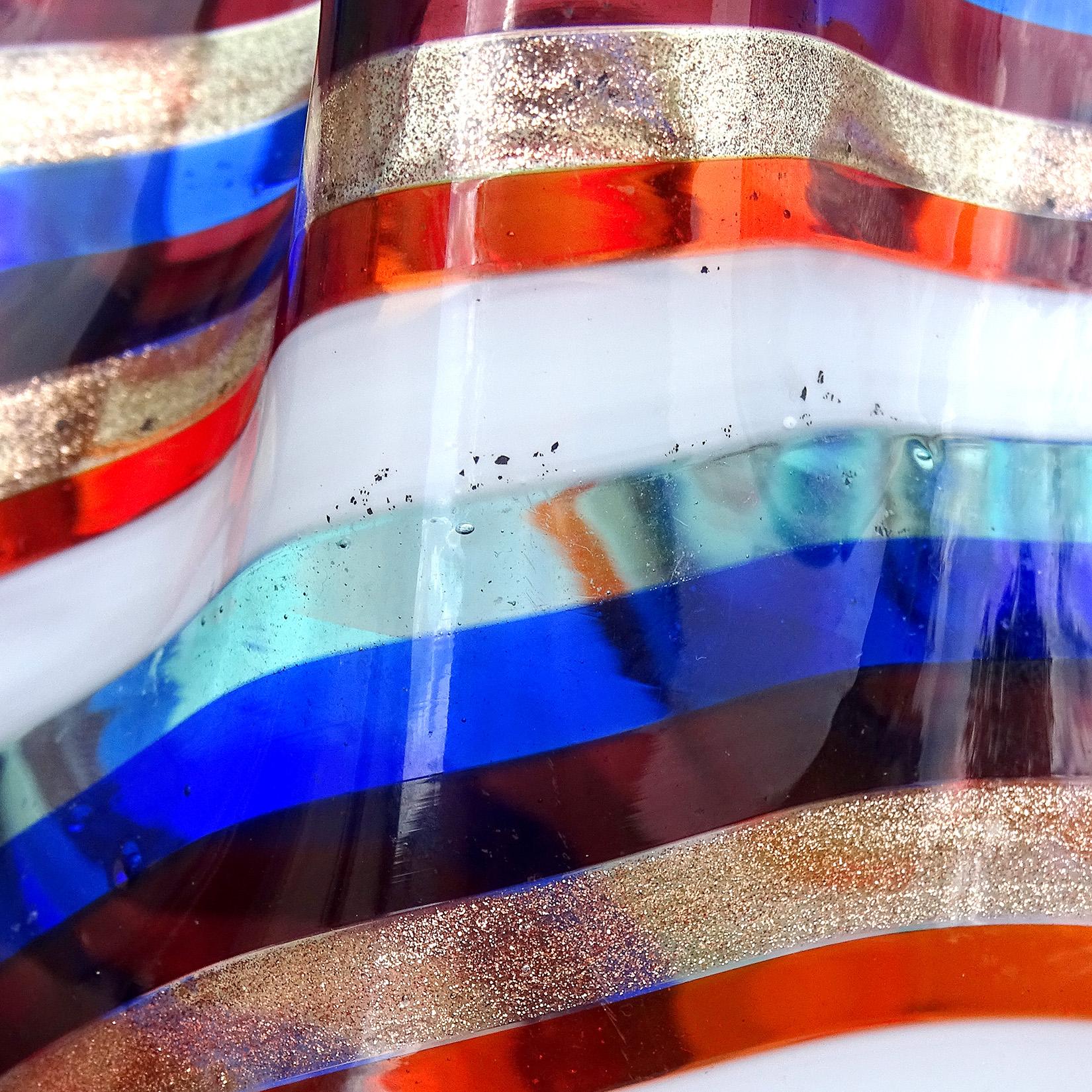 Murano Rainbow Aventurine Flecks Swirl Ribbons Italian Art Glass Fazzoletto Vase For Sale 3