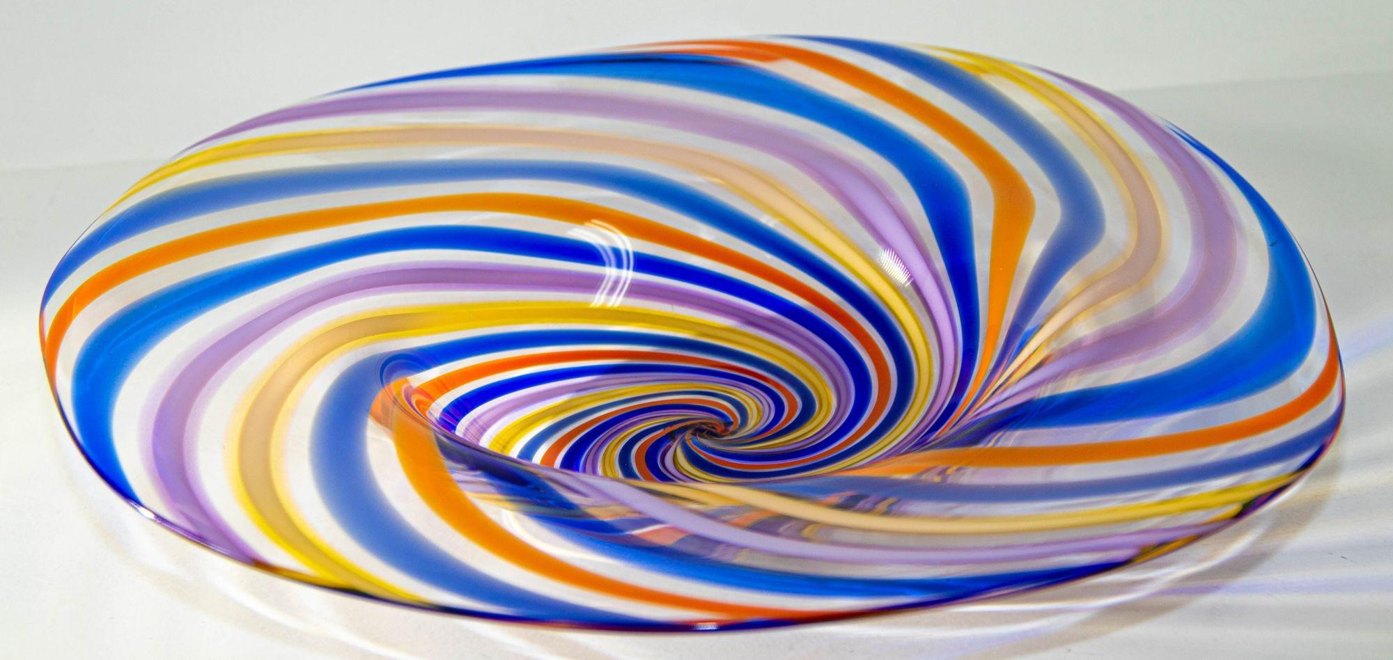 Murano Rainbow Colors Italian Art Glass Large Bowl 5