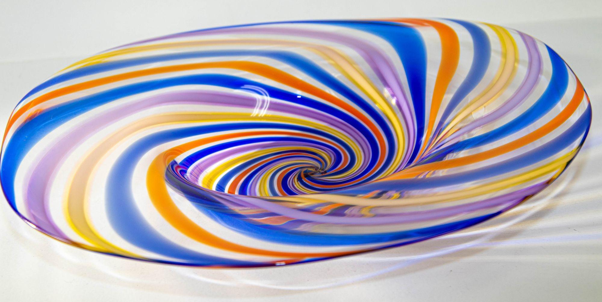 Murano Rainbow Colors Italian Art Glass Large Bowl 6