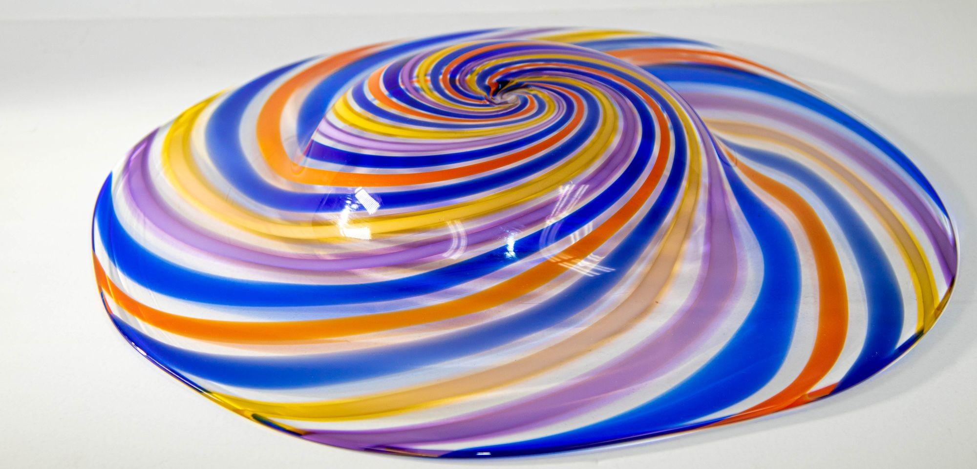 Murano Rainbow Colors Italian Art Glass Large Bowl 7