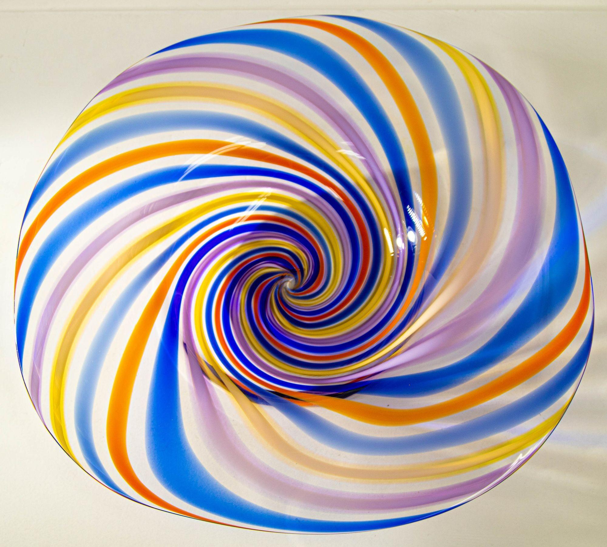 Murano Rainbow Colors Italian Art Glass Large Bowl 11