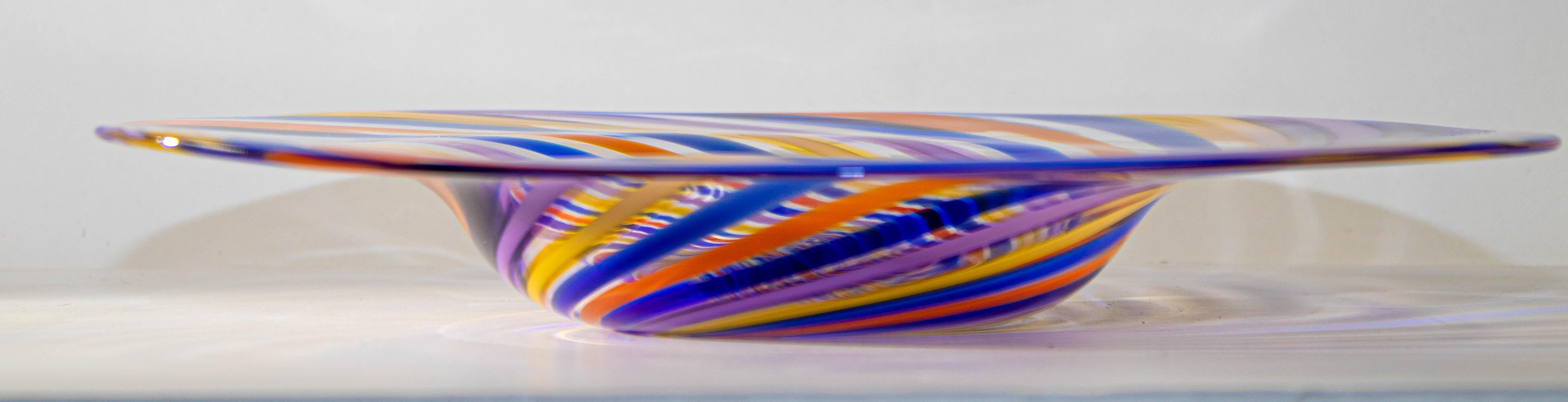 Organic Modern Murano Rainbow Colors Italian Art Glass Large Bowl
