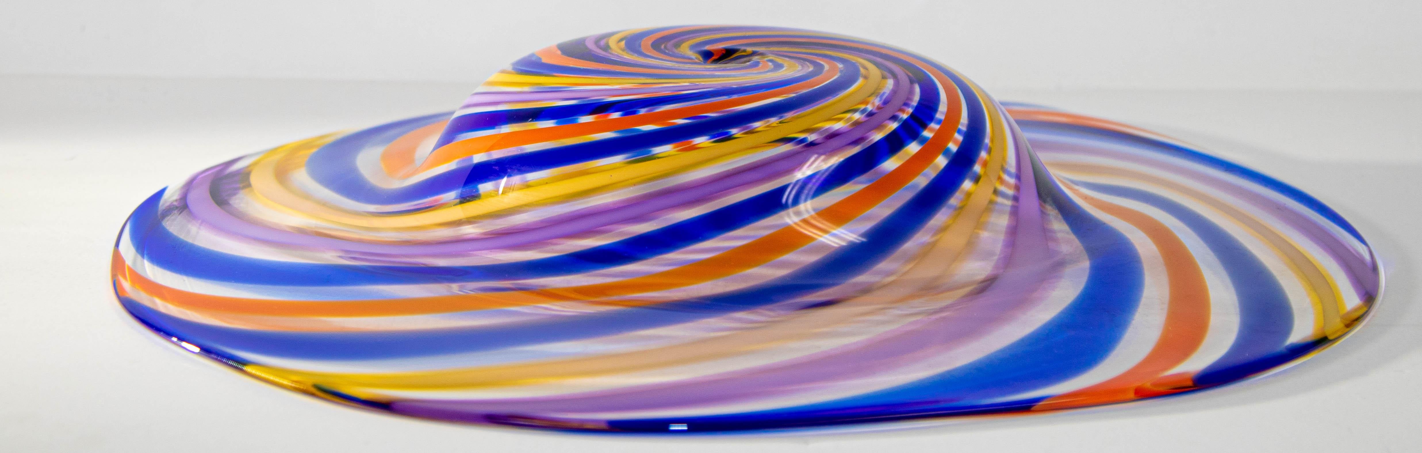 Hand-Crafted Murano Rainbow Colors Italian Art Glass Large Bowl