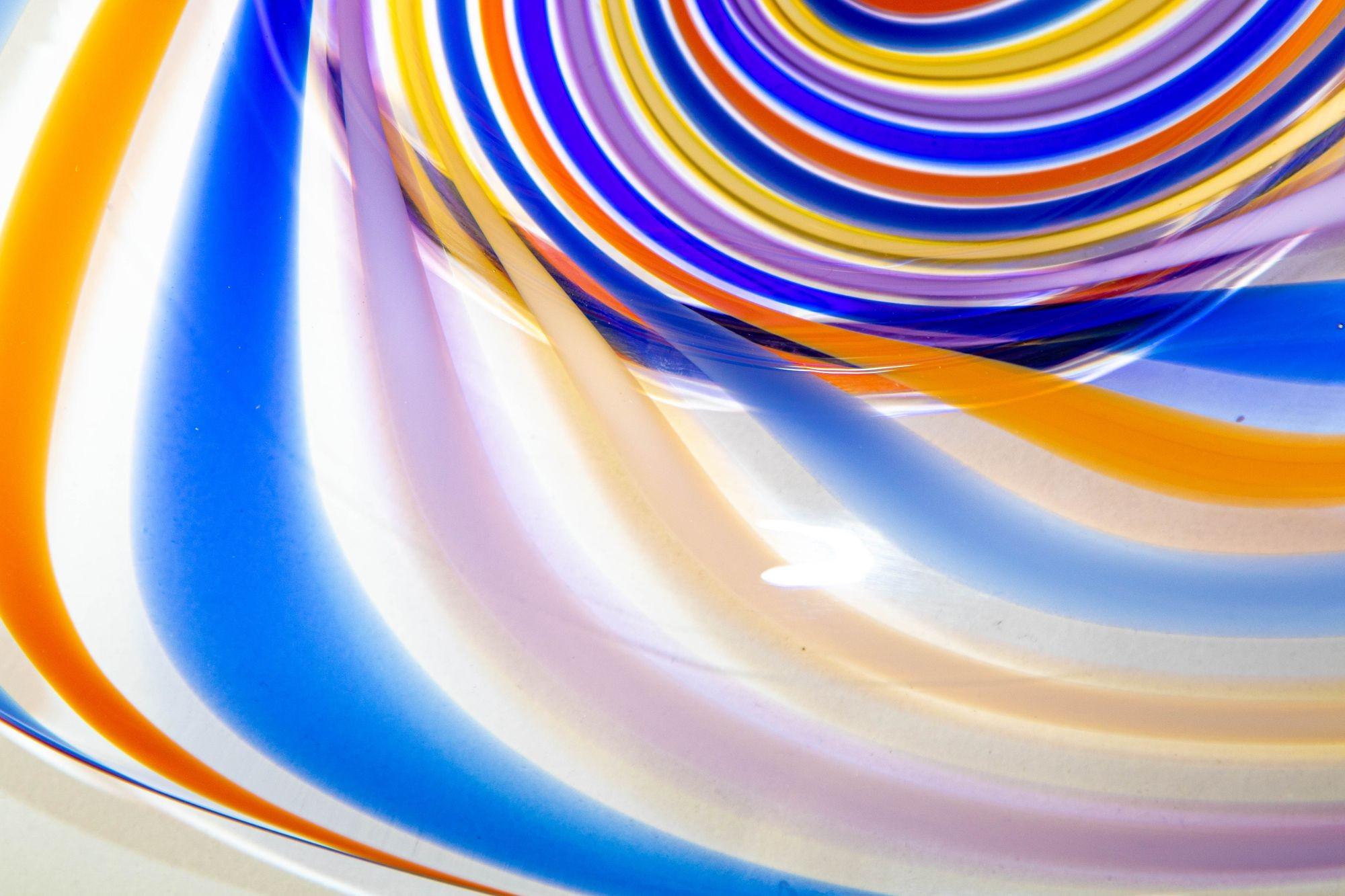 Contemporary Murano Rainbow Colors Italian Art Glass Large Bowl