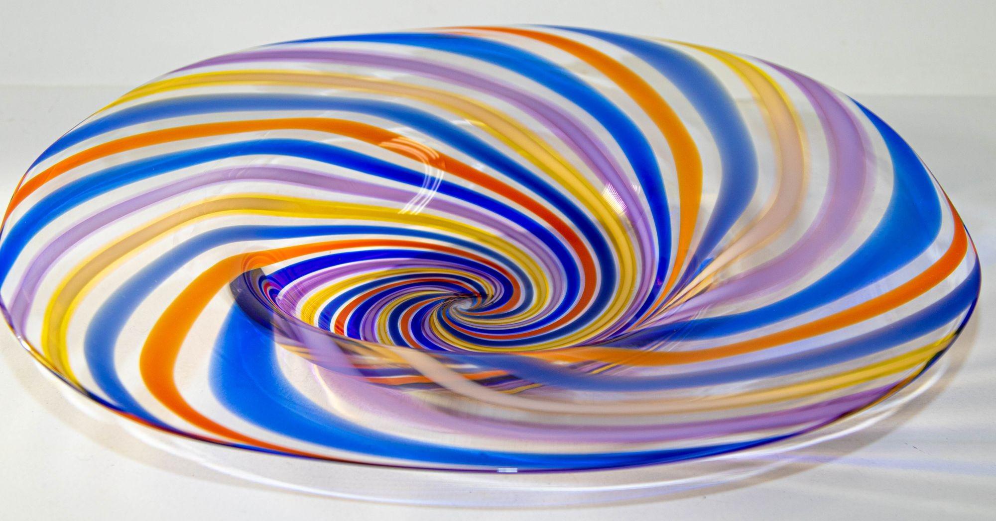 Murano Rainbow Colors Italian Art Glass Large Bowl 3