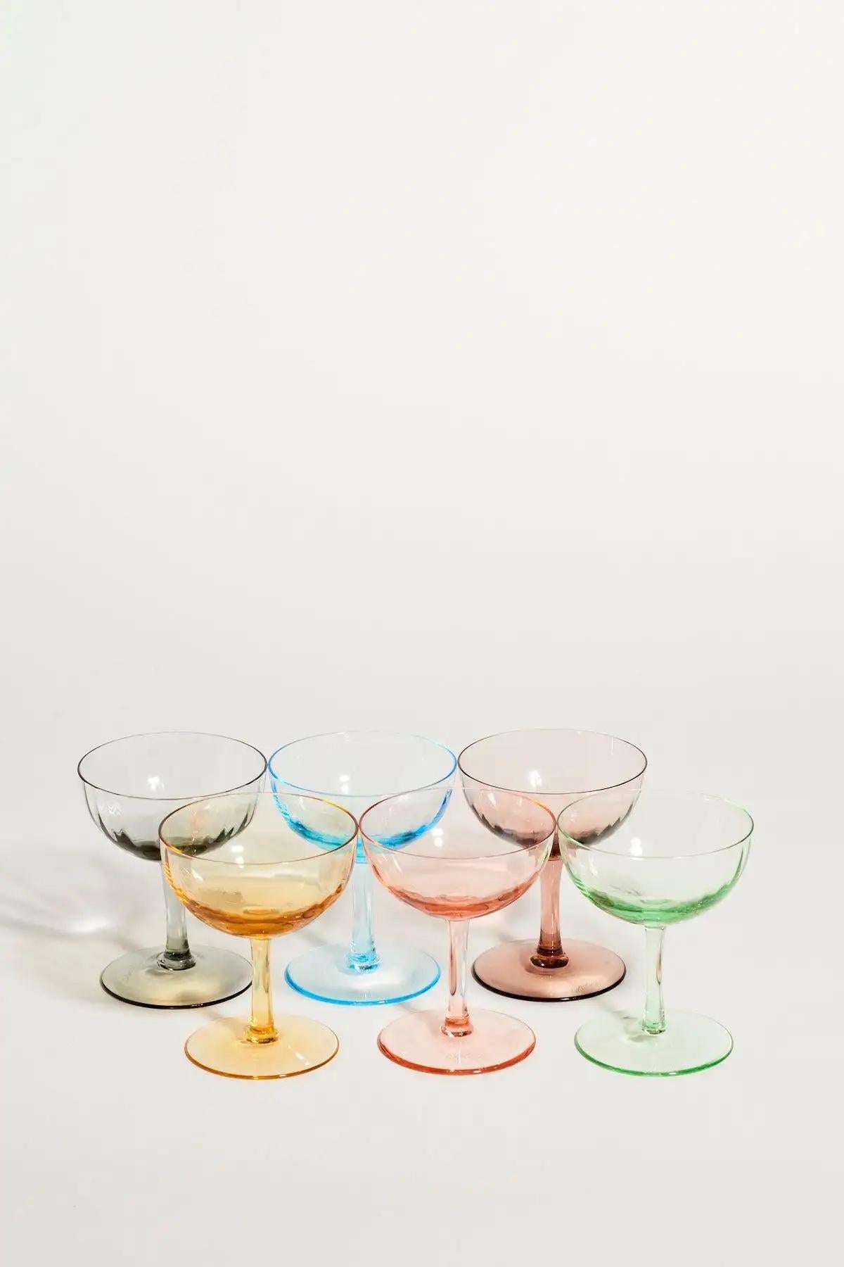 Italian Murano Rainbow Petite Cocktail Glasses Set of Six