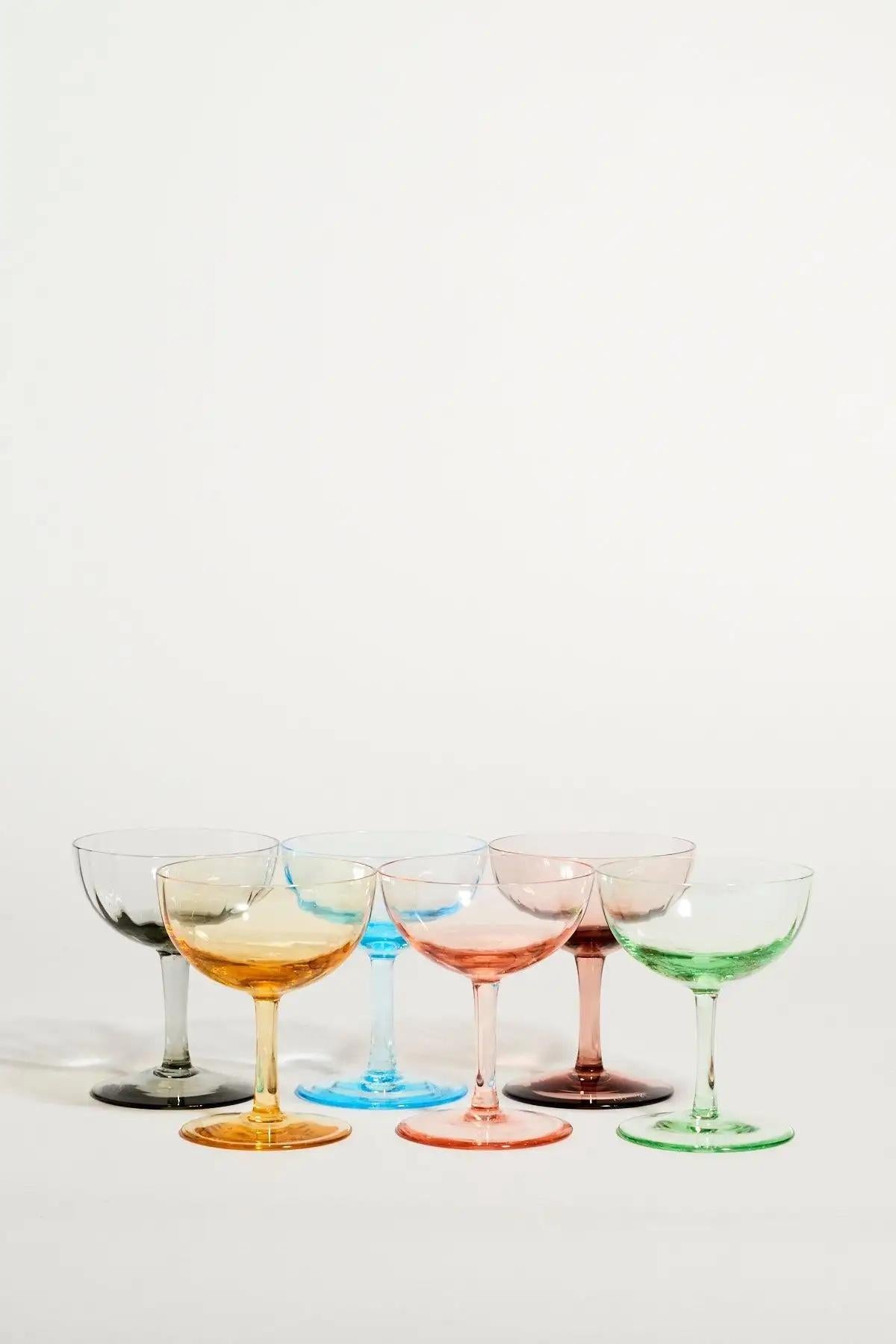 Italian Murano Rainbow Petite Cocktail Glasses Set of Six