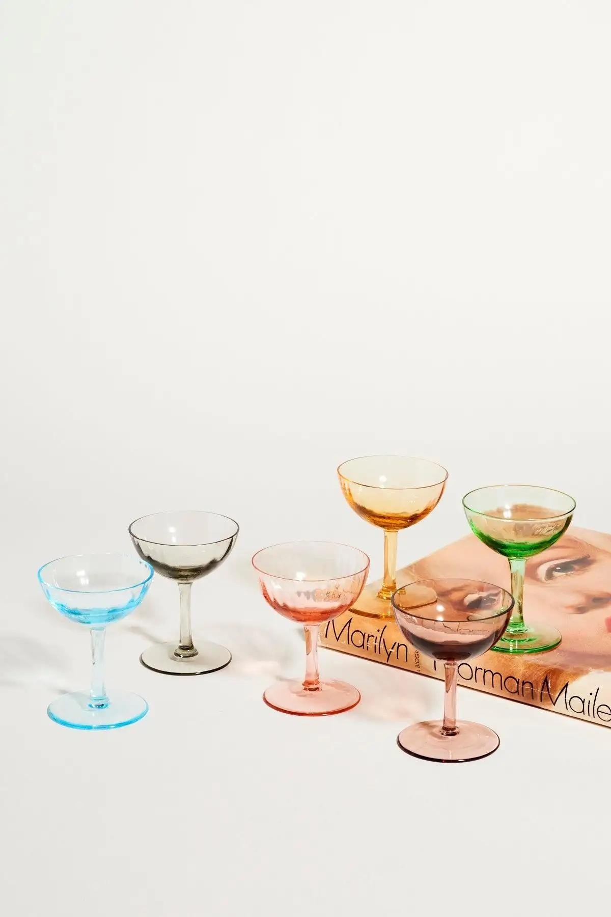 Contemporary Murano Rainbow Petite Cocktail Glasses Set of Six