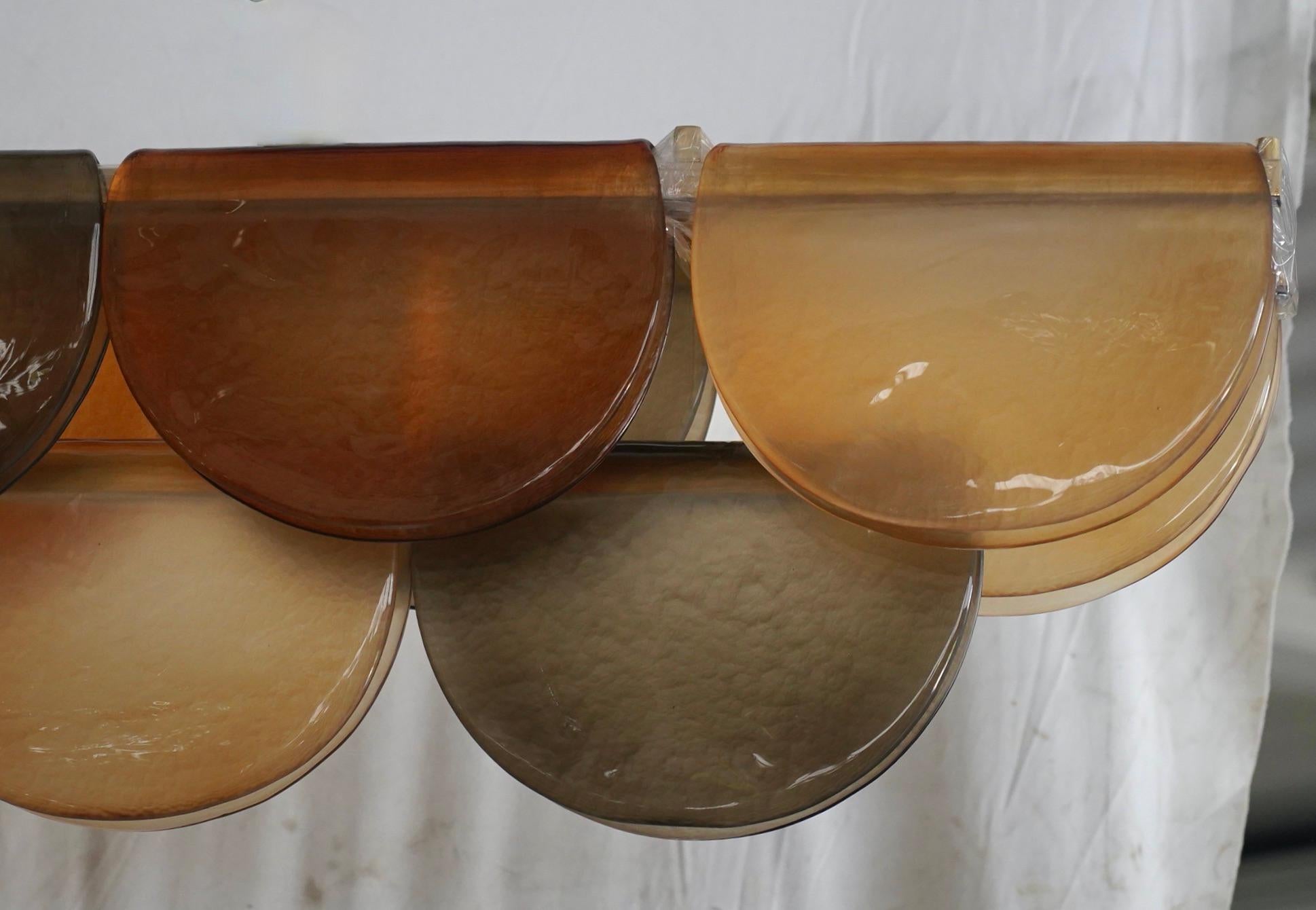Italian Murano Rectangular Amber Smoky Art Glass and Brass Chandelier and Pendant, 2020 For Sale