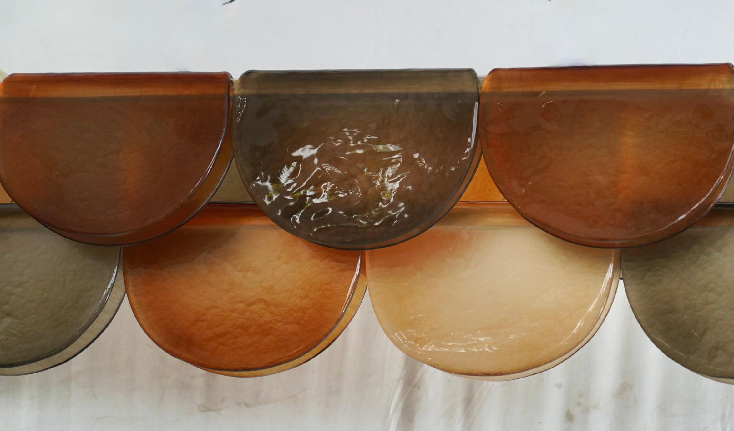 Murano Rectangular Amber Smoky Art Glass and Brass Chandelier and Pendant, 2020 In Good Condition For Sale In Rome, IT