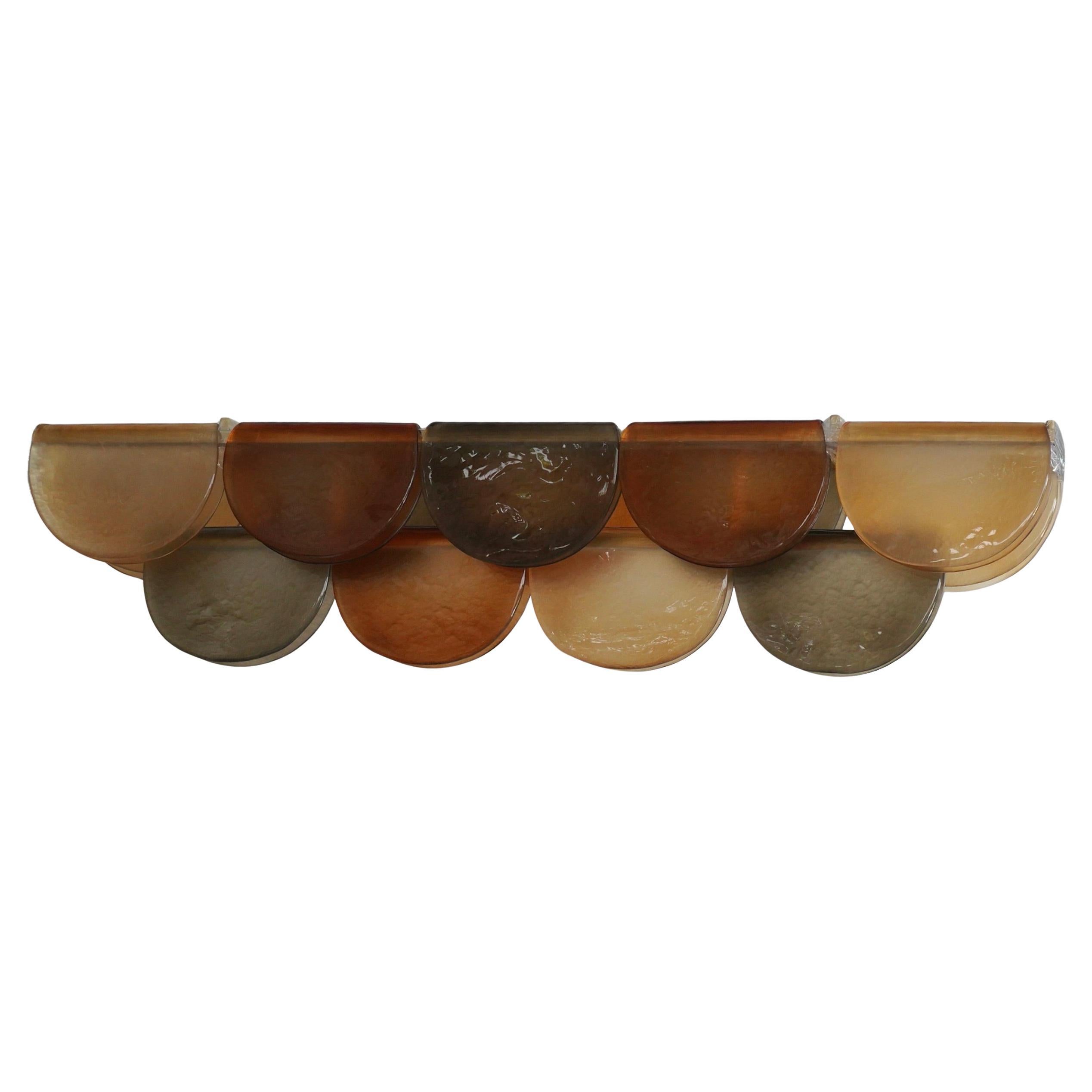 Murano Rectangular Amber Smoky Art Glass and Brass Chandelier and Pendant, 2020 For Sale