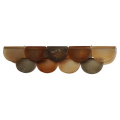 Murano Rectangular Amber Smoky Art Glass and Brass Chandelier and Pendant, 2020