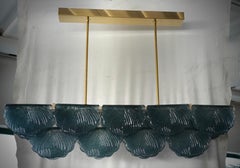 Murano Rectangular Blue Art Glass and Brass Art Deco Chandelier and Pendant 2020