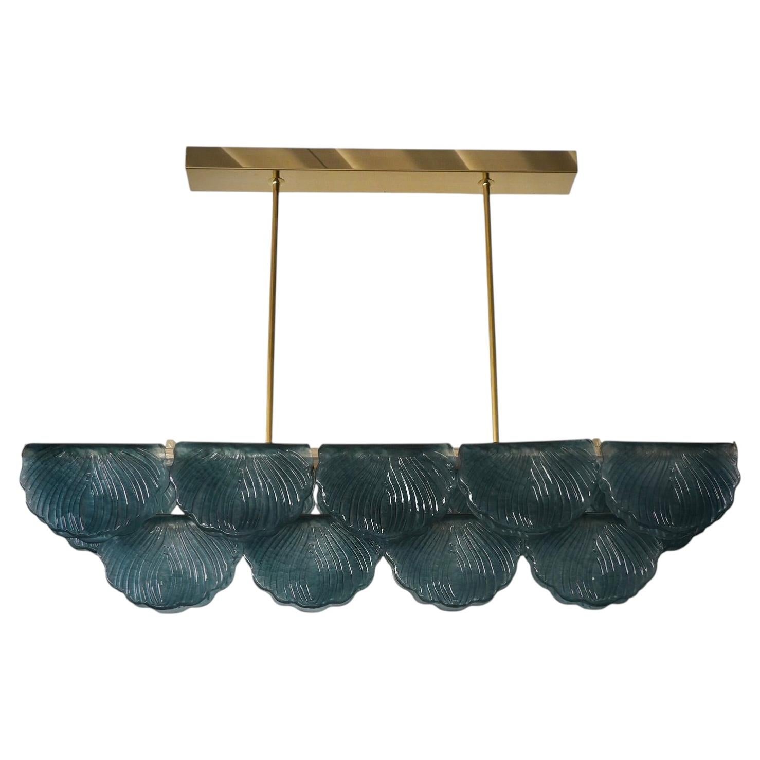 Murano Rectangular octane Art Glass Brass Art Deco Chandelier and Pendant 2020 For Sale