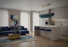 Murano Rechteckig Blau Kunstglas und Messing Art Deco Kronleuchter und Anhänger 2020