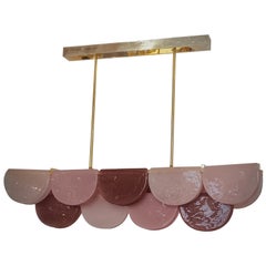 Lampadario e pendente di Murano rettangolare in vetro artistico rosa violetto e ottone, 2020