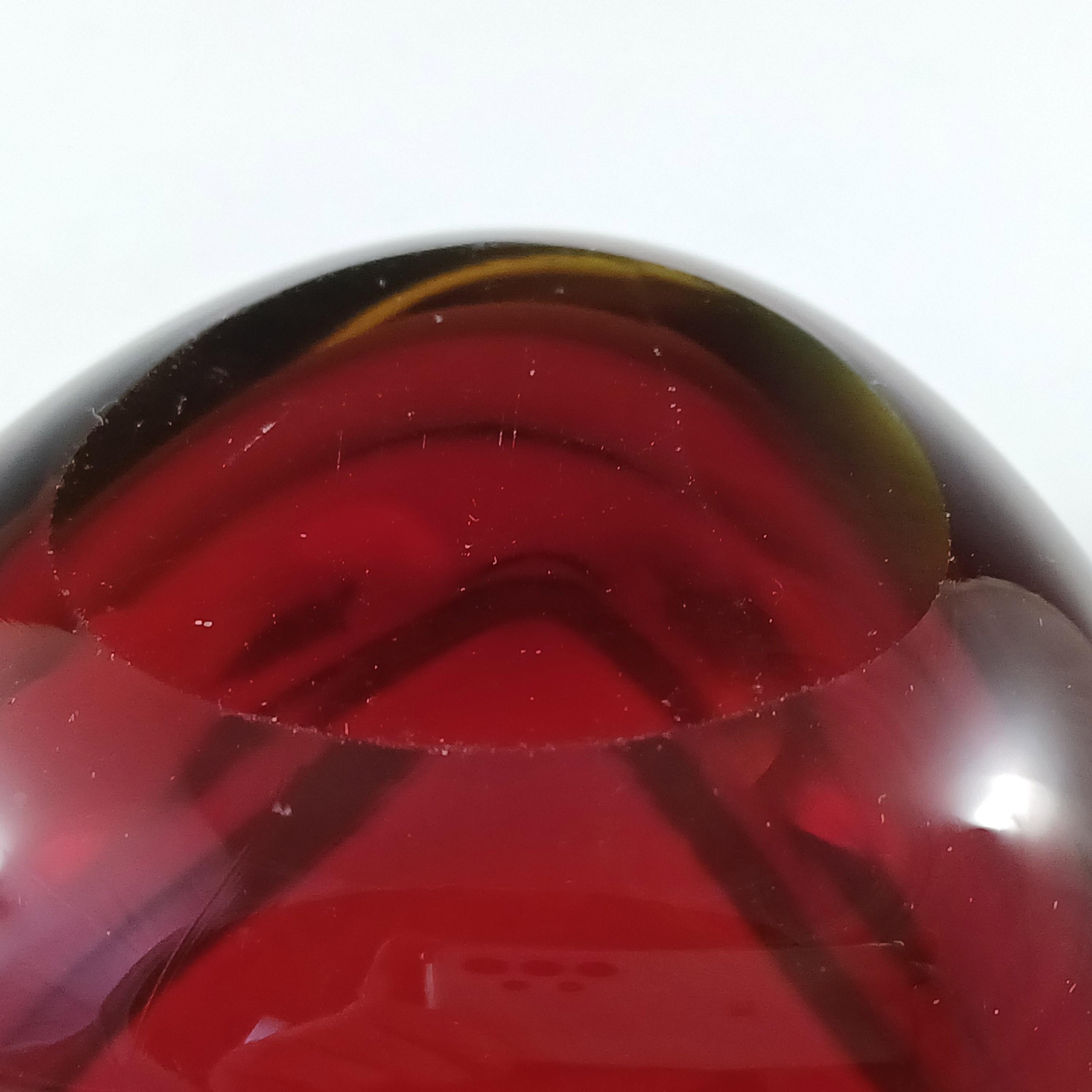 Murano Red, Amber & Blue Sommerso Glass Triangular Geode Bowl For Sale 1