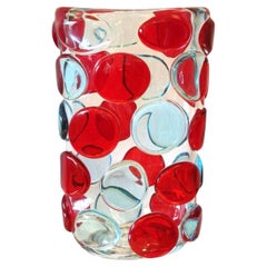 Vase à boutons rouge et bleu de Murano par Camozzo