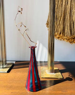 Murano Red and Blue Canne Glass Vase in the Style of Venini 1960s