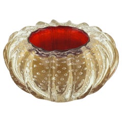 Barovier&Toso Ciotola in vetro di Murano Bullicante in rosso e oro, Italia, anni '80 circa